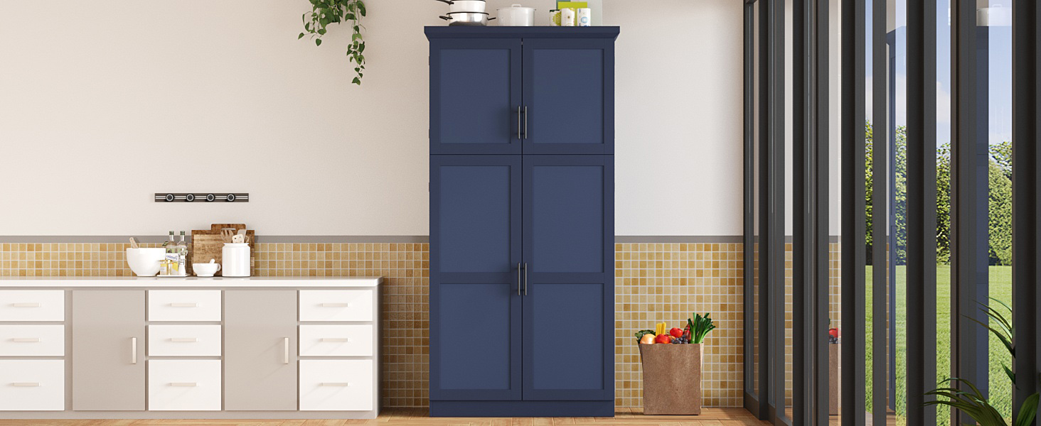 [Assembly Video Provided] TOPMAX 35.5x17.6x70.9inch Freestanding Kitchen Pantry Cabinet, Tall Storage Cabinet with 4 Doors, 2 Door Shelves, 8 Pull-out Trays and Adjustable Shelf for Dining Room, Blue - Image 5