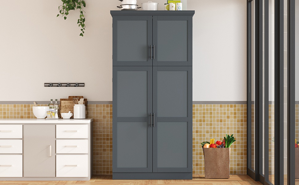 [Assembly Video Provided] TOPMAX 35.5x17.6x70.9inch Freestanding Kitchen Pantry Cabinet, Tall Storage Cabinet with 4 Doors, 2 Door Shelves, 8 Pull-out Trays and Adjustable Shelf for Dining Room, Gray - Image 5