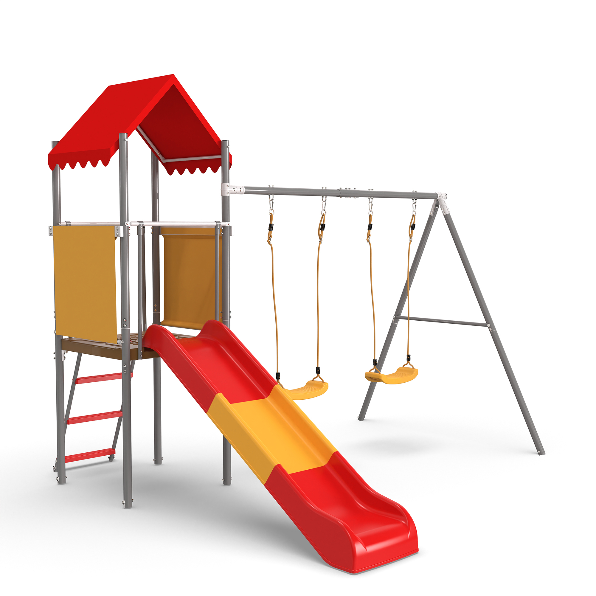 Metal and Plastic Treehouse Swing Set with Slide, Belt Swings, and Canopy – Safe, Sturdy, and Portable for Kids Ages 3-8 - Image 3