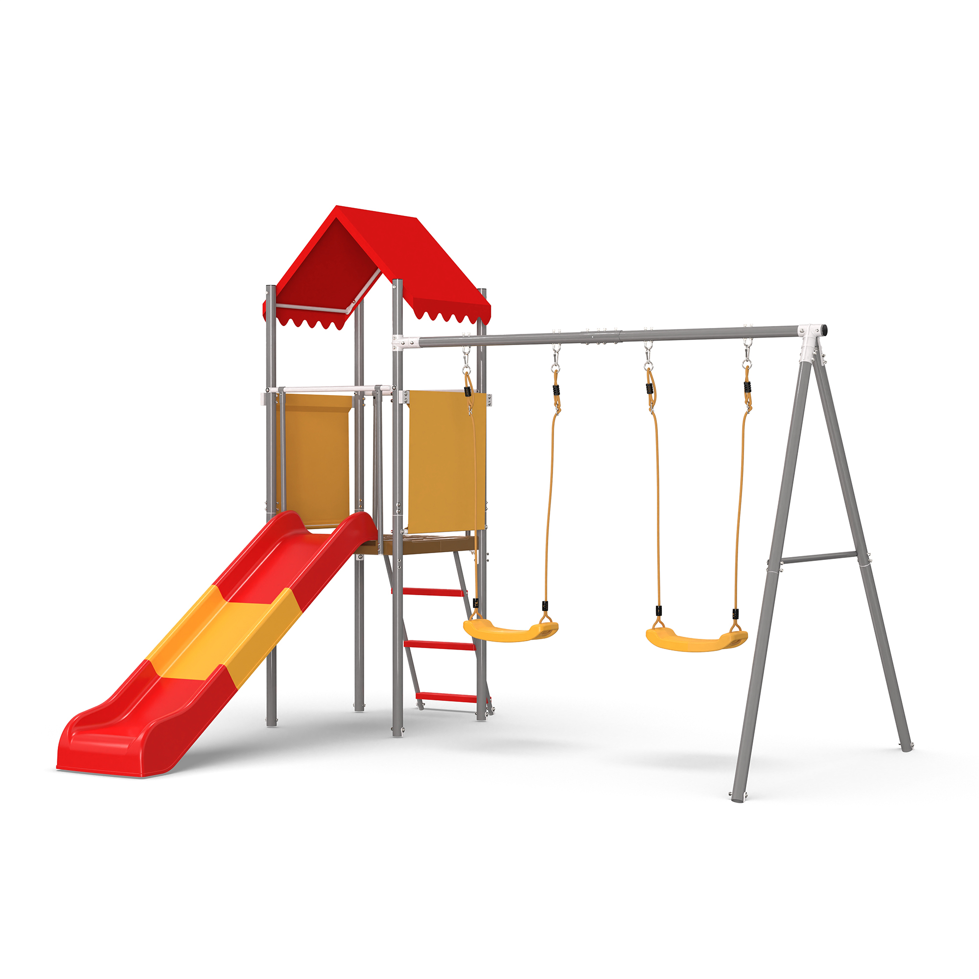 Metal and Plastic Treehouse Swing Set with Slide, Belt Swings, and Canopy – Safe, Sturdy, and Portable for Kids Ages 3-8 - Image 4