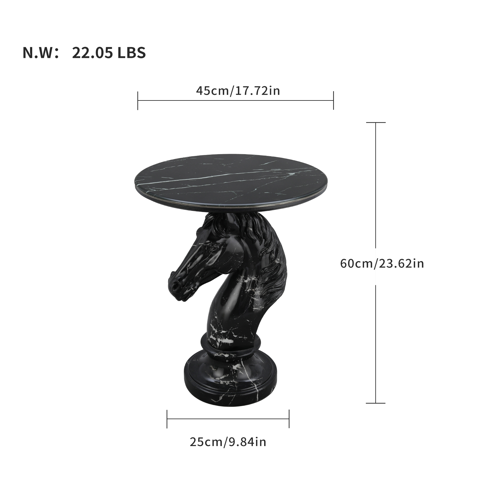 Horse Head Accent Table Animal Statue End Tables Livingroom, Black - Image 2