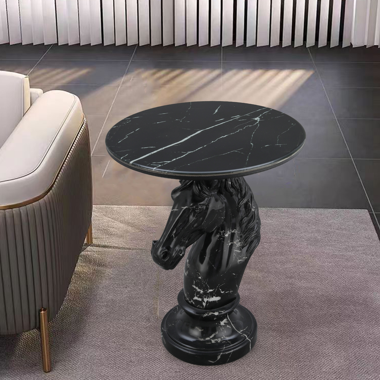 Horse Head Accent Table Animal Statue End Tables Livingroom, Black - Image 5