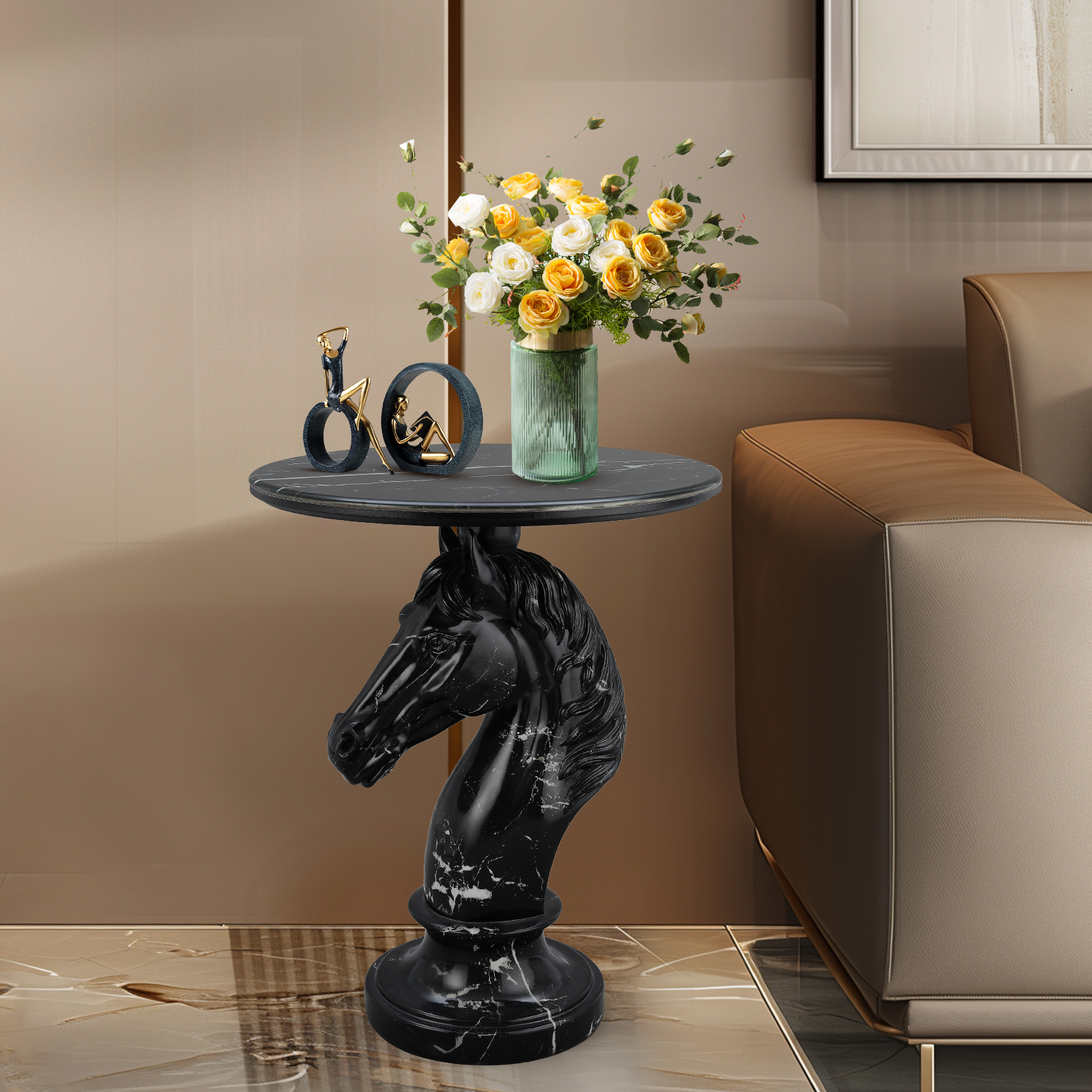 Horse Head Accent Table Animal Statue End Tables Livingroom, Black - Image 6