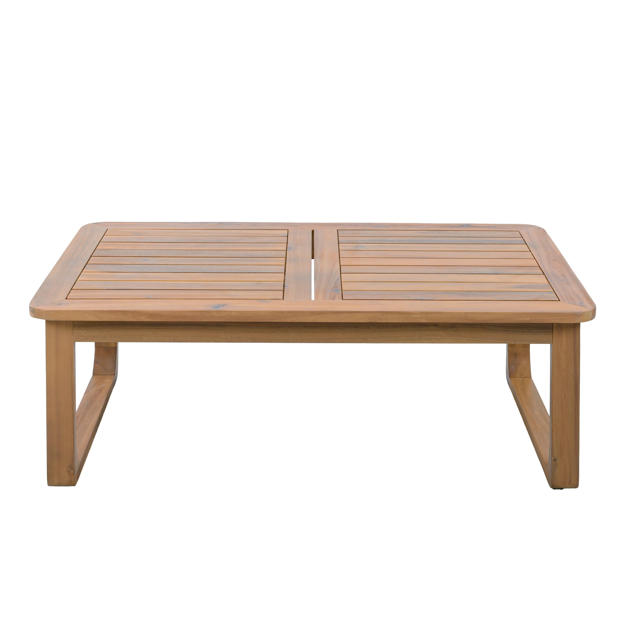 Acacia Wood Outdoor Coffee Table, Rectangular Patio Table with Curved Legs, Light Teak Finish, Durable Weather Resistant, Modern Minimalist Design, For Deck, Garden, Poolside - Image 6