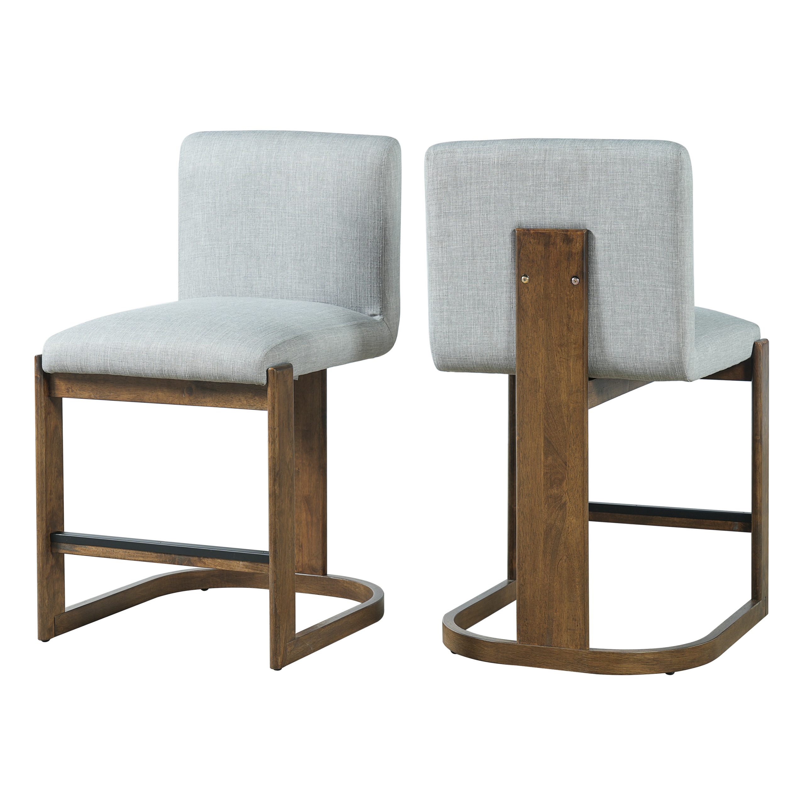 Modern Bar Stools Set of 2, 24" Solid Wood Counter Height Barstools, Linen Upholstered Kitchen Island Chair With Walnut-Finished Wood Legs for Home Bar Coffee Shop,Light Grey - Image 4