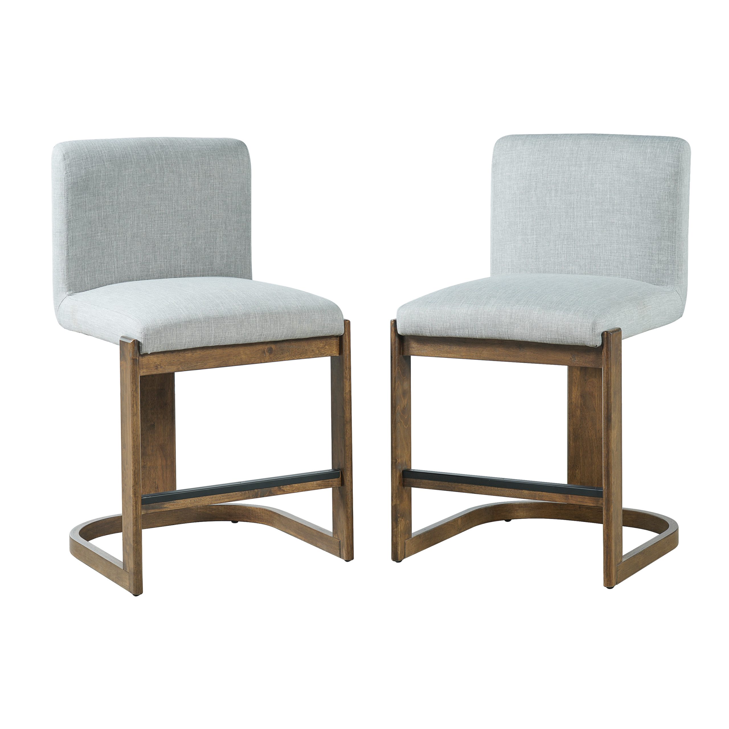Modern Bar Stools Set of 2, 24" Solid Wood Counter Height Barstools, Linen Upholstered Kitchen Island Chair With Walnut-Finished Wood Legs for Home Bar Coffee Shop,Light Grey - Image 5