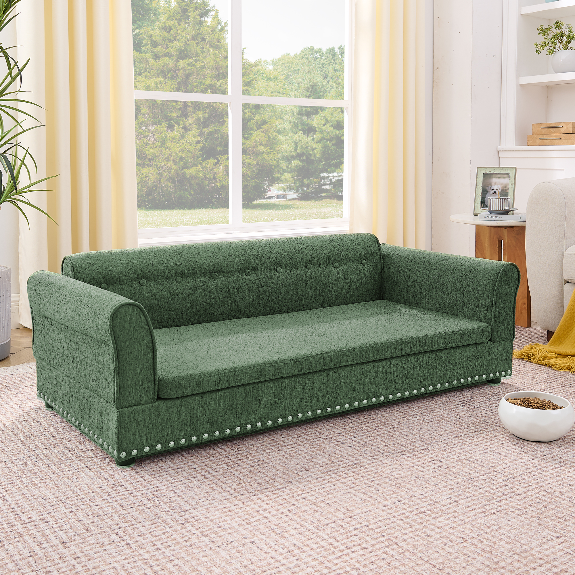 Oversized Pet Sofa ,Elegant Modern Linen Fabric Elevated Dog Sofa Bed, Comfortable Oversized Rectangular Pet Bed with Backrest & Armrest for Large & Oversized Dogs-Olive Green - Image 3