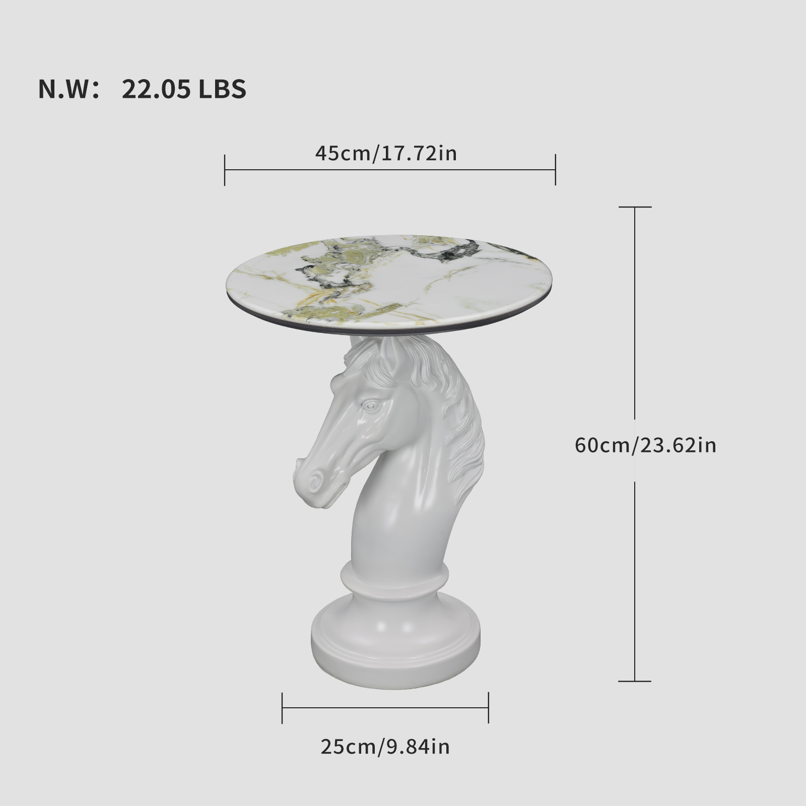 Horse Head Accent Table Animal Statue End Tables Livingroom, White - Image 3