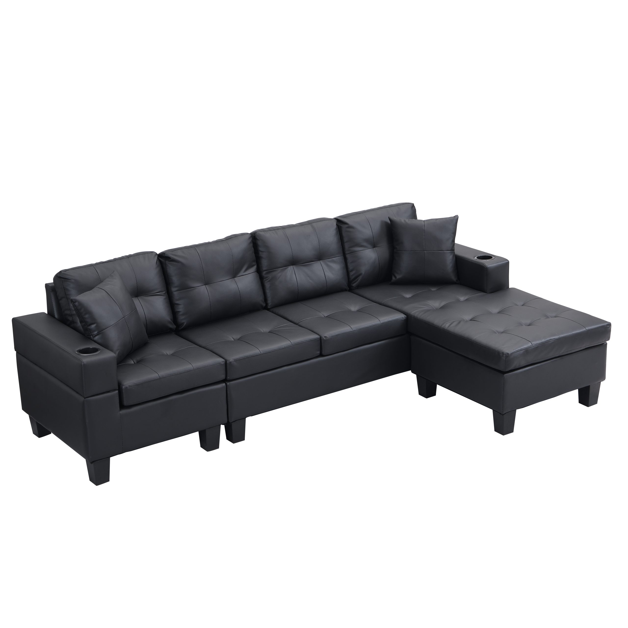 Sectional Sofa Set for Living Room with L Shape Chaise Lounge ,cup holder and Left or Right Hand Chaise Modern 4 Seat (BLACK) - Image 5