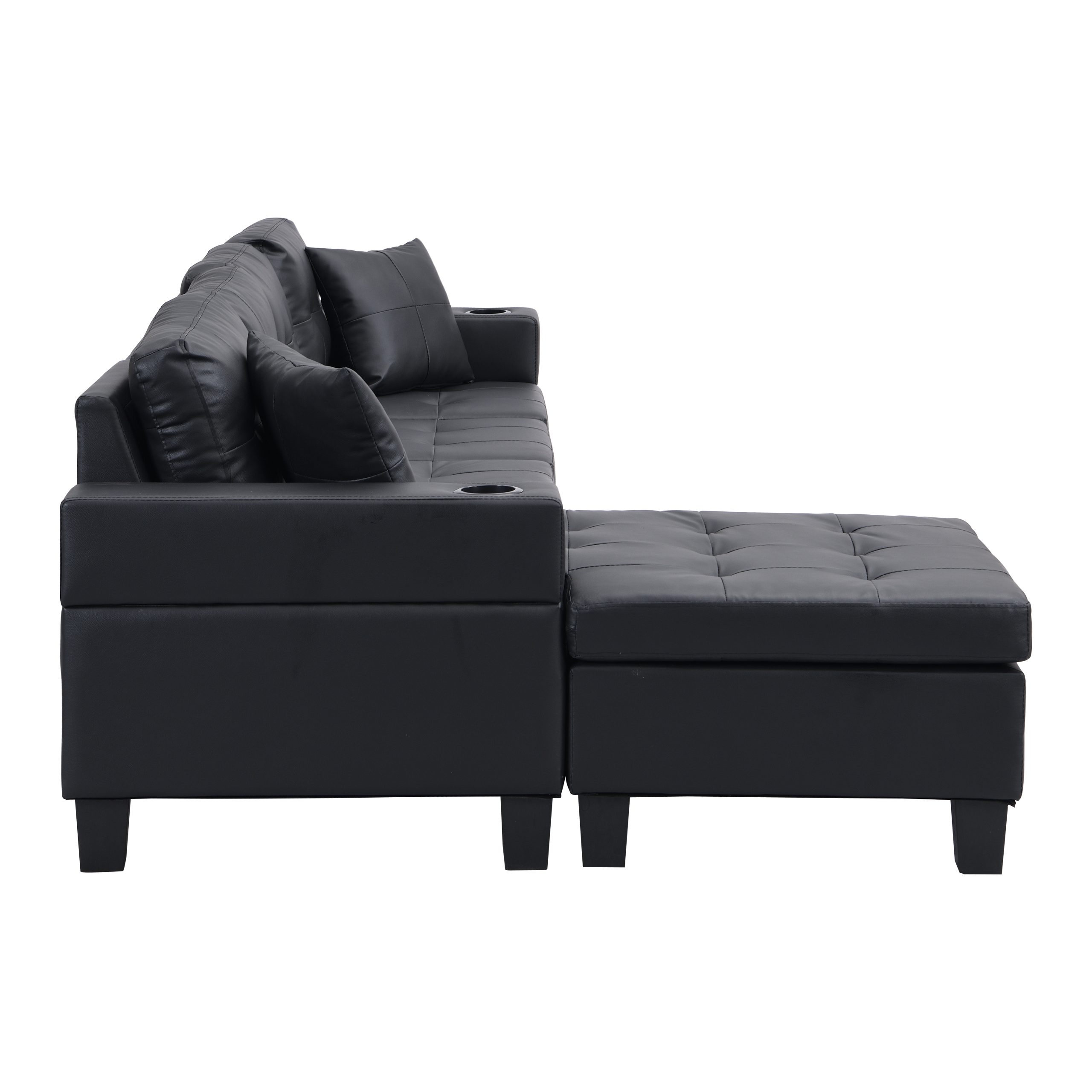 Sectional Sofa Set for Living Room with L Shape Chaise Lounge ,cup holder and Left or Right Hand Chaise Modern 4 Seat (BLACK) - Image 6