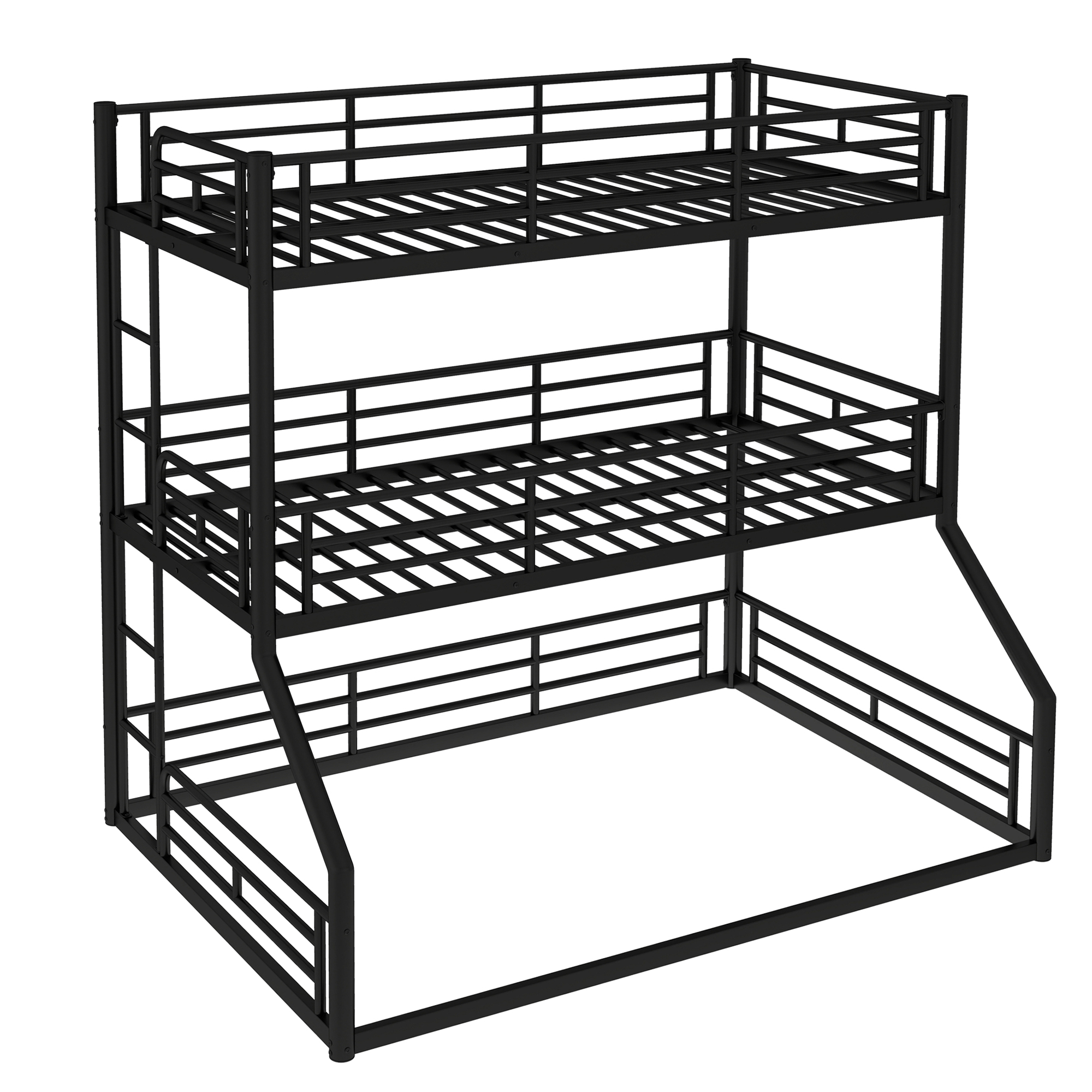 Twin over Twin over Full Bunk Bed, Metal Triple Bunk Bed with Safety Guardrails, Heavy-duty Bunk Bed with Noise-reduced Design, Black - Image 5