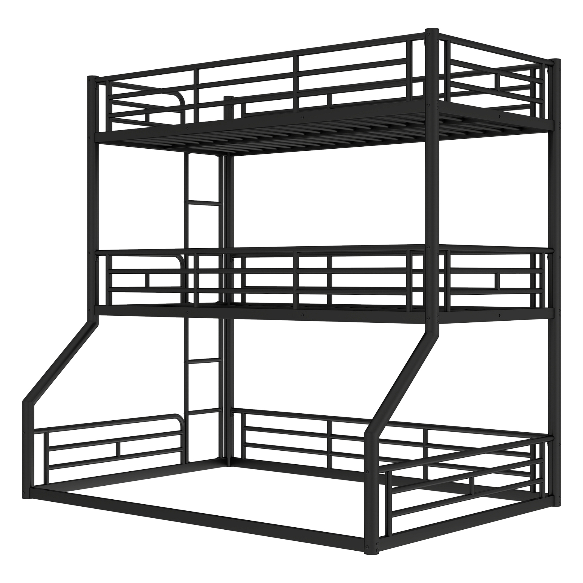 Twin over Twin over Full Bunk Bed, Metal Triple Bunk Bed with Safety Guardrails, Heavy-duty Bunk Bed with Noise-reduced Design, Black - Image 6