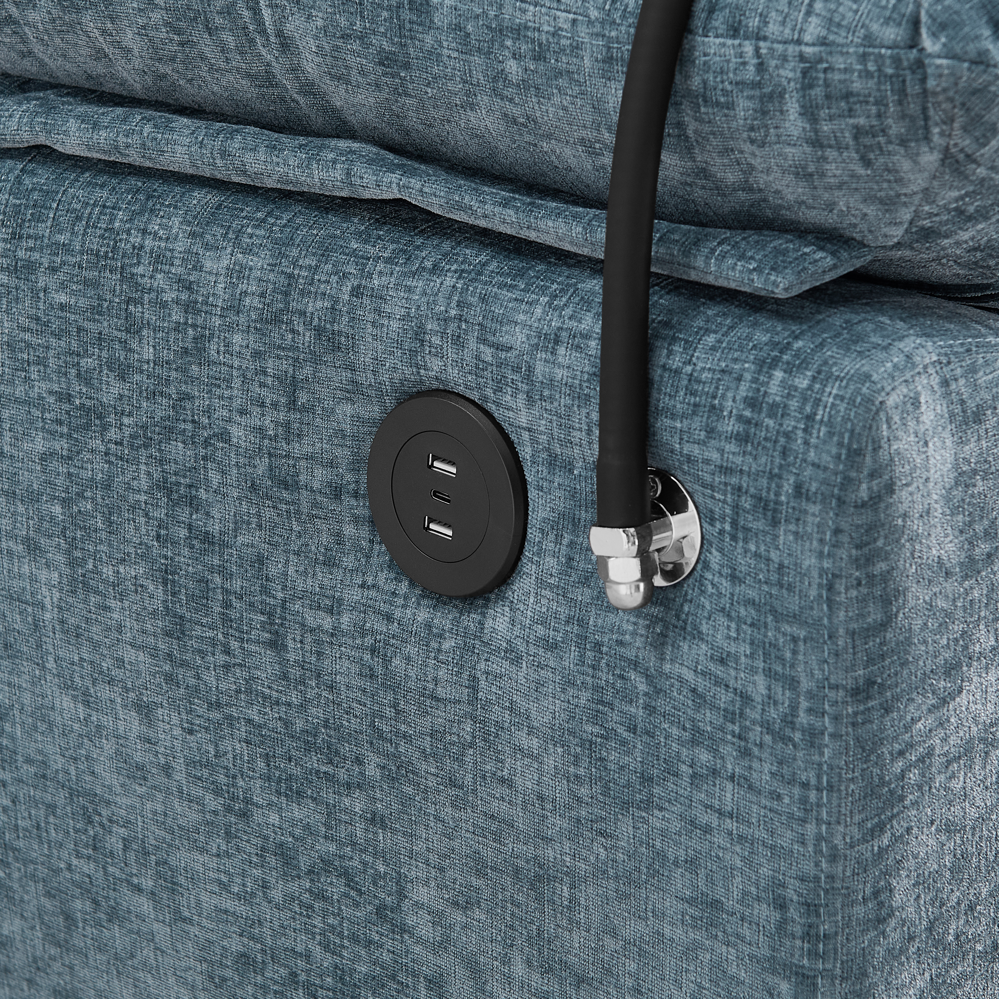 Leisure sofa chair,Double sofa recliner, with manually adjustable backrest, soft padded armrests, side USB charging port and phone stand, comes with a matching storage ottoman-Blue - Image 6