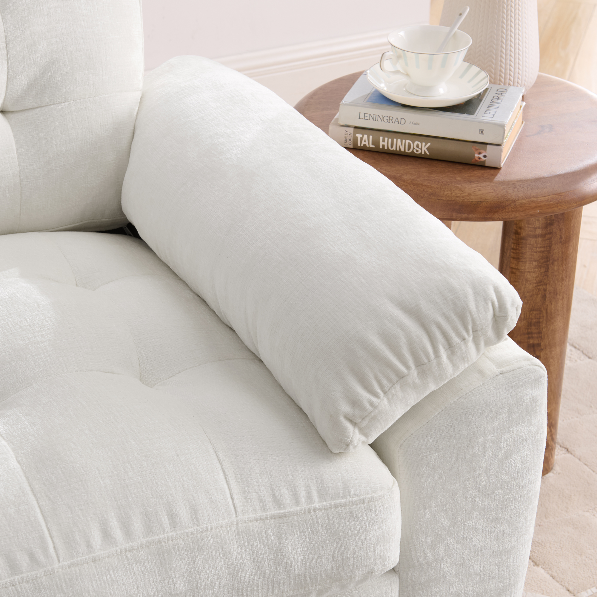 Leisure sofa chair,Double sofa recliner, with manually adjustable backrest, soft padded armrests, side USB charging port and phone stand, comes with a matching storage ottoman-Beige - Image 6