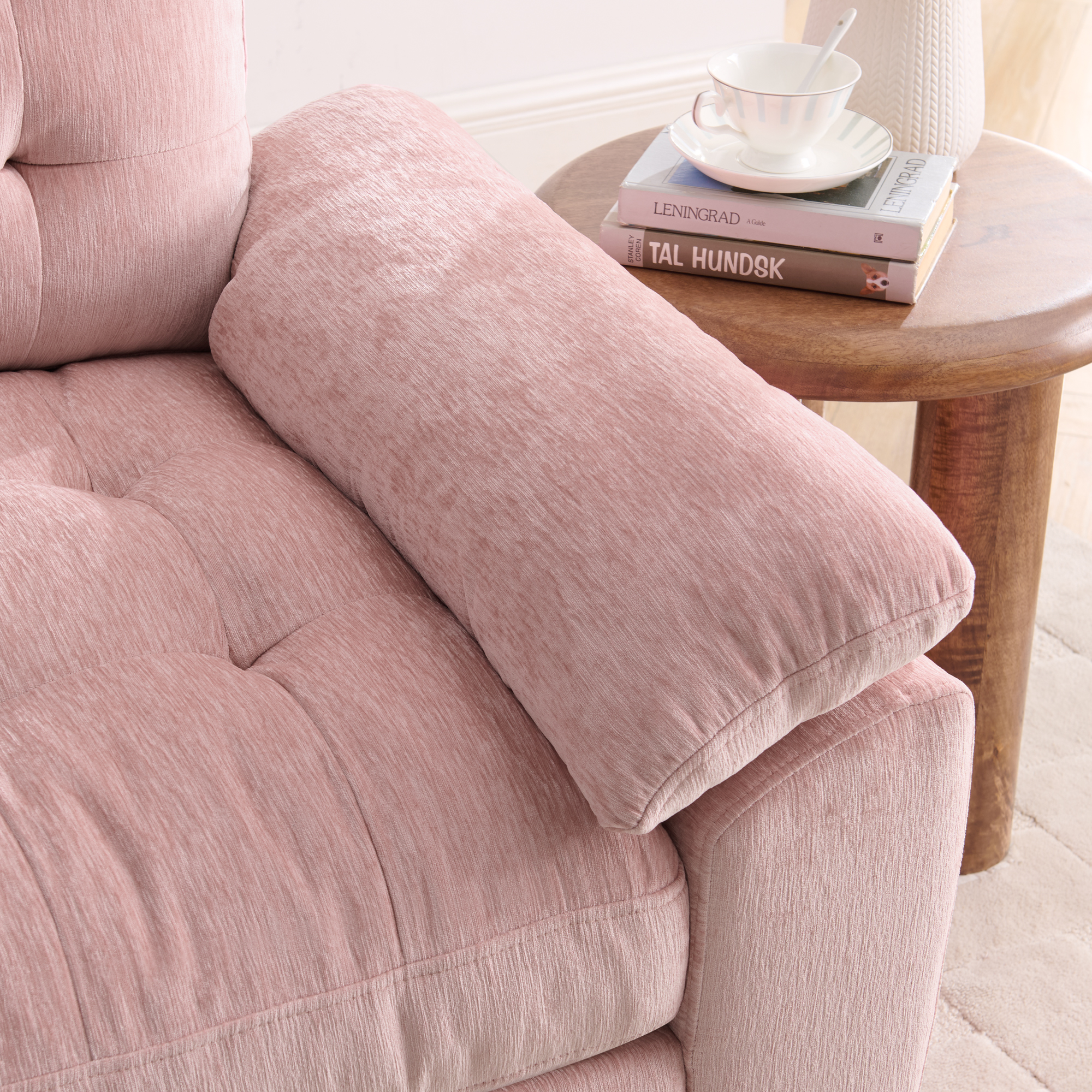 Leisure sofa chair,Double sofa recliner, with manually adjustable backrest, soft padded armrests, side USB charging port and phone stand, comes with a matching storage ottoman-Pink - Image 6