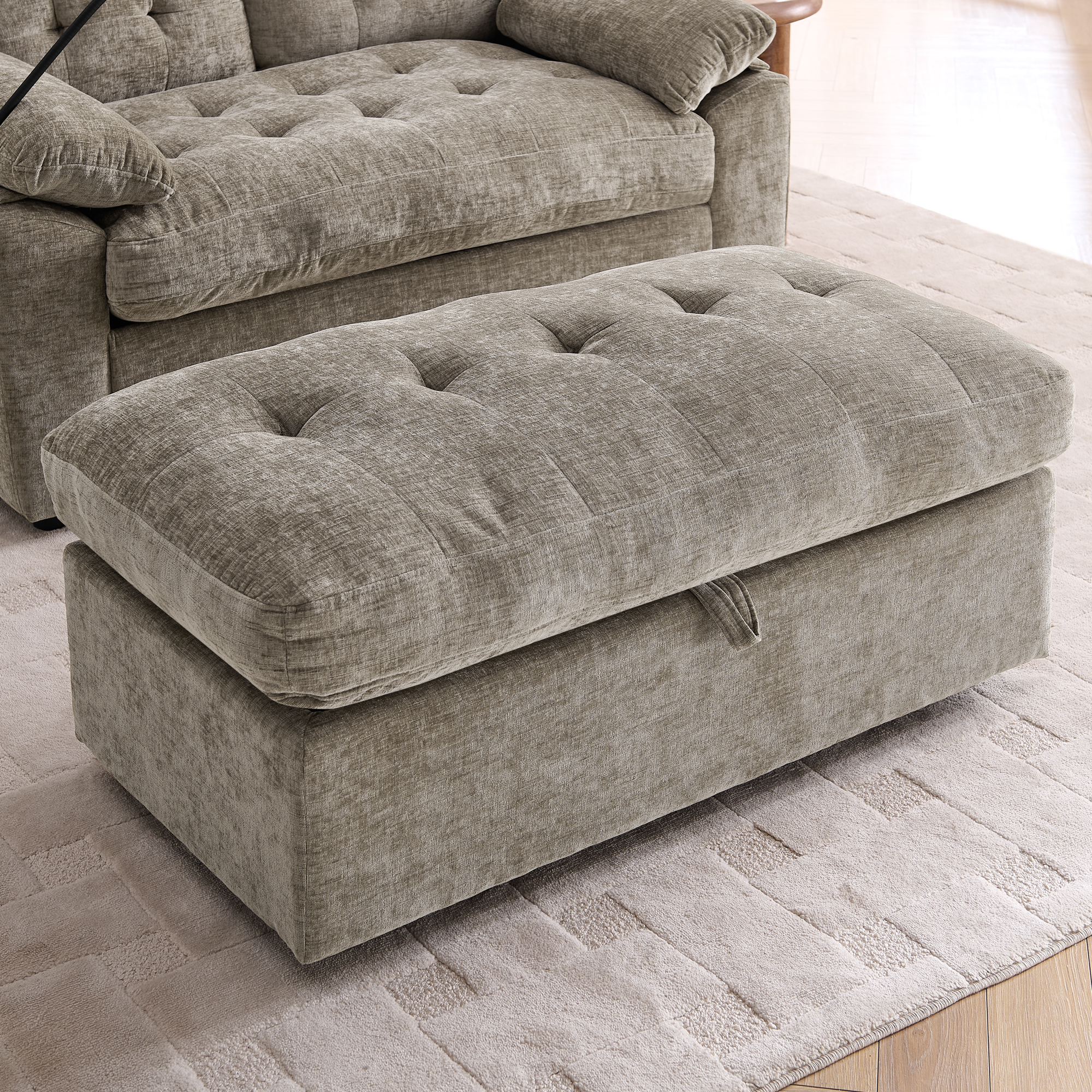 Leisure sofa chair,Double sofa recliner, with manually adjustable backrest, soft padded armrests, side USB charging port and phone stand, comes with a matching storage ottoman-Brown - Image 6