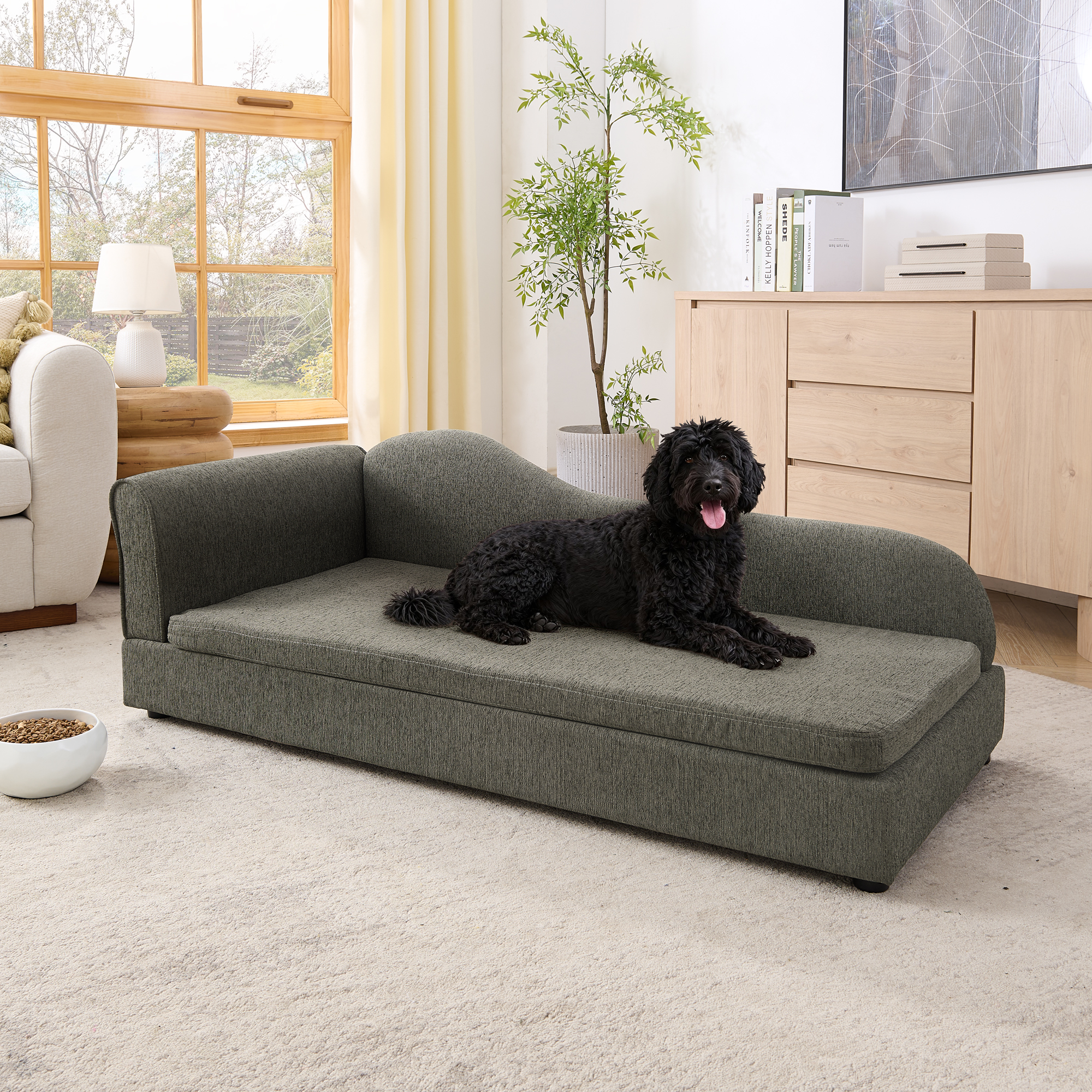 Oversized Pet Sofa for Medium/Large Dogs - Modern Irregular Wave Backrest, Single Armrest, Premium Breathable Linen Fabric, Soft Cushion & Low Plastic Feet-DARK GREY - Image 2