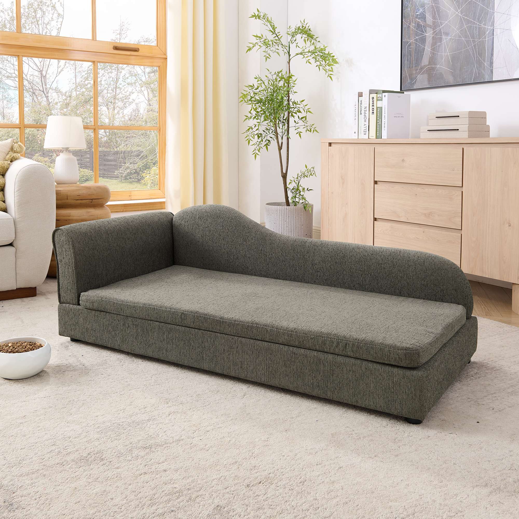 Oversized Pet Sofa for Medium/Large Dogs - Modern Irregular Wave Backrest, Single Armrest, Premium Breathable Linen Fabric, Soft Cushion & Low Plastic Feet-DARK GREY - Image 3