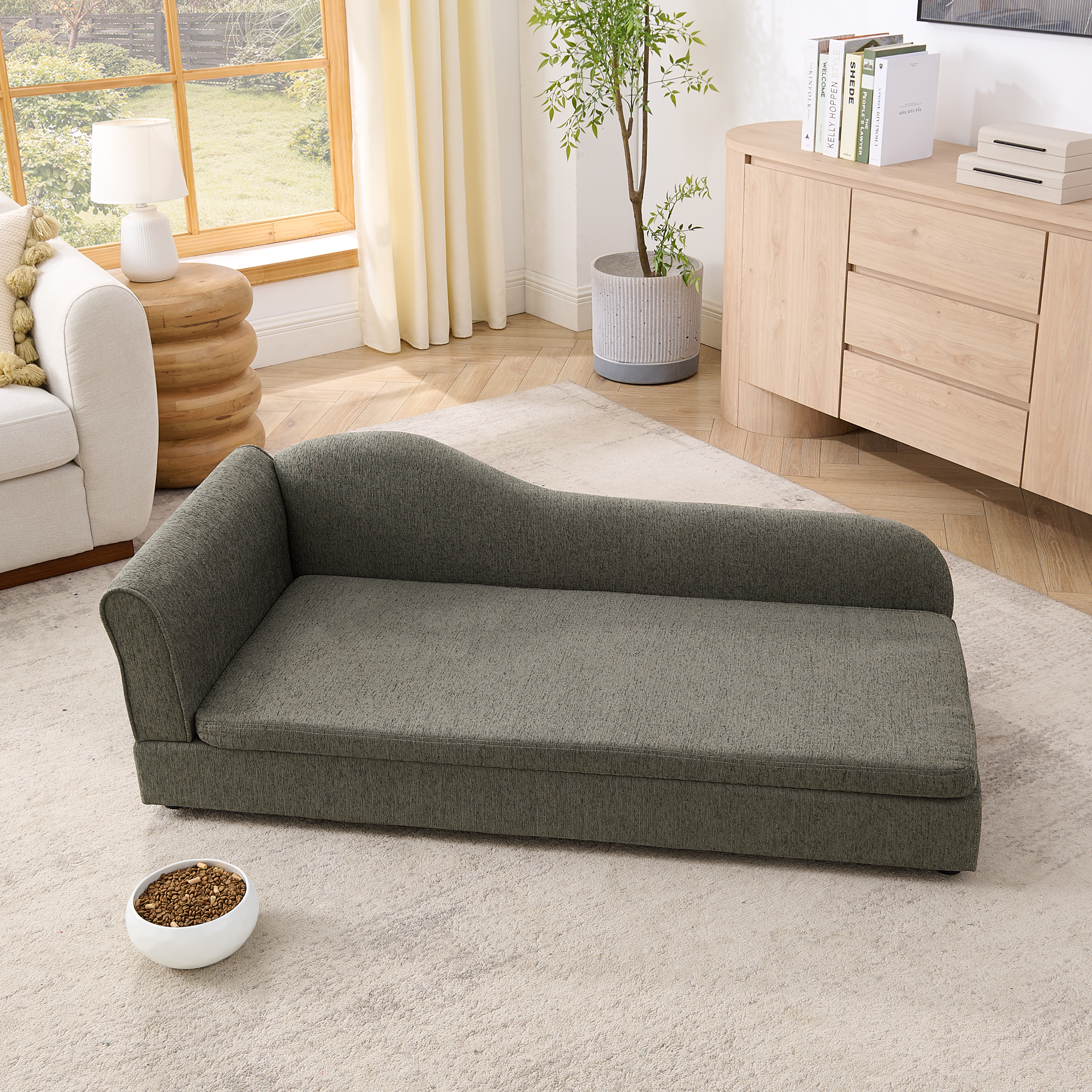 Oversized Pet Sofa for Medium/Large Dogs - Modern Irregular Wave Backrest, Single Armrest, Premium Breathable Linen Fabric, Soft Cushion & Low Plastic Feet-DARK GREY - Image 4