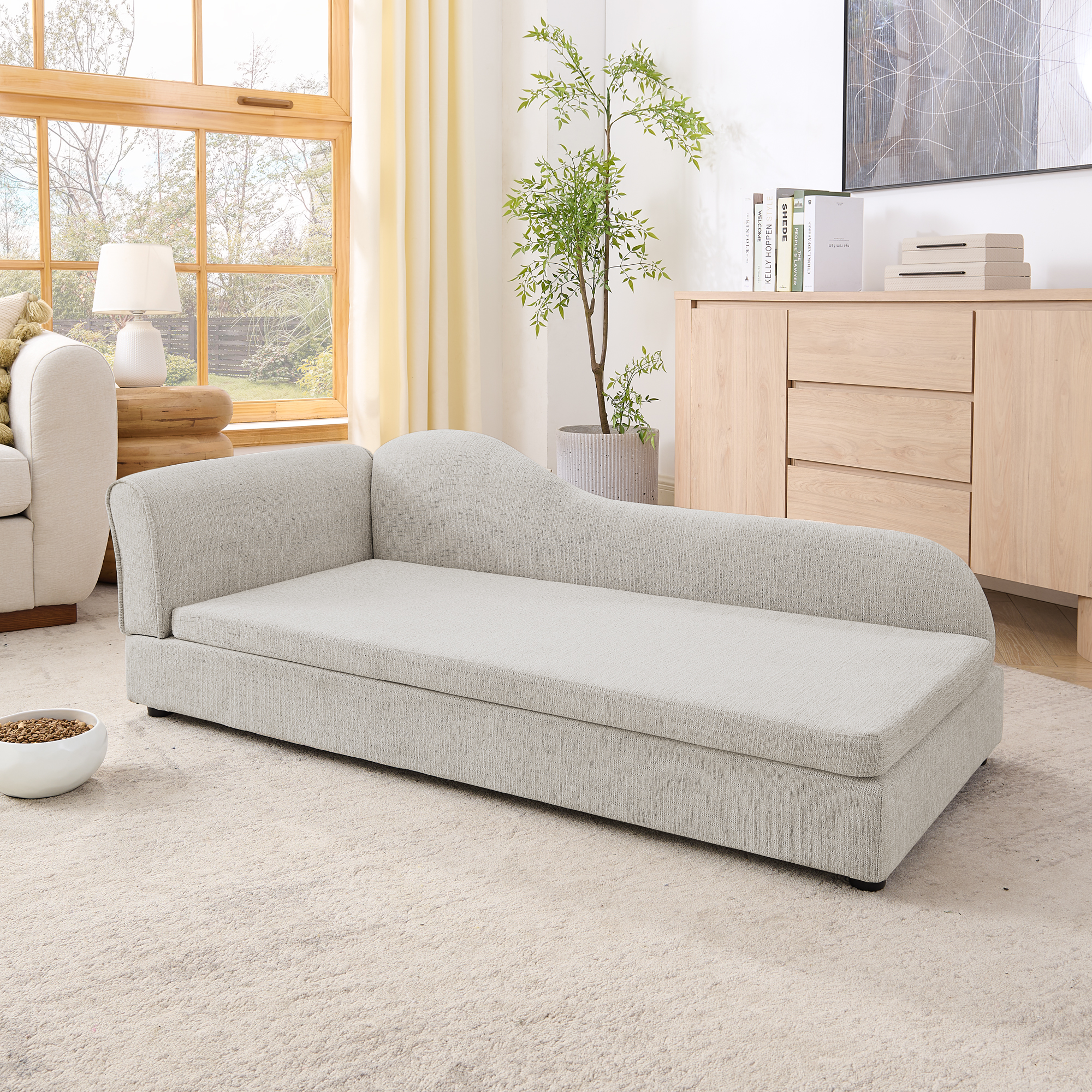 Oversized Pet Sofa for Medium/Large Dogs - Modern Irregular Wave Backrest, Single Armrest, Premium Breathable Linen Fabric, Soft Cushion & Low Plastic Feet-Beige - Image 3