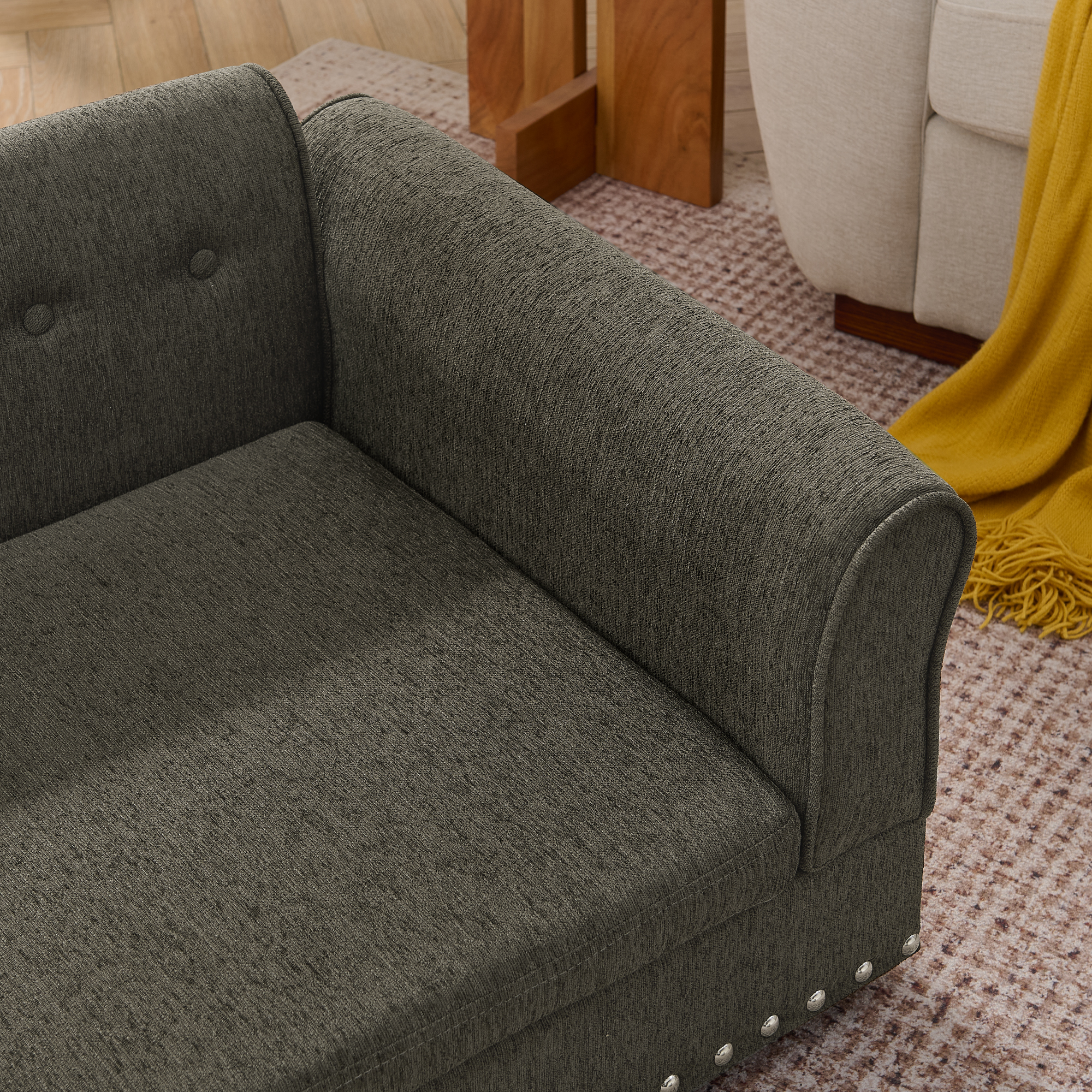Oversized Pet Sofa ,Elegant Modern Linen Fabric Elevated Dog Sofa Bed, Comfortable Oversized Rectangular Pet Bed with Backrest & Armrest for Large & Oversized Dogs-Dark Grey - Image 6