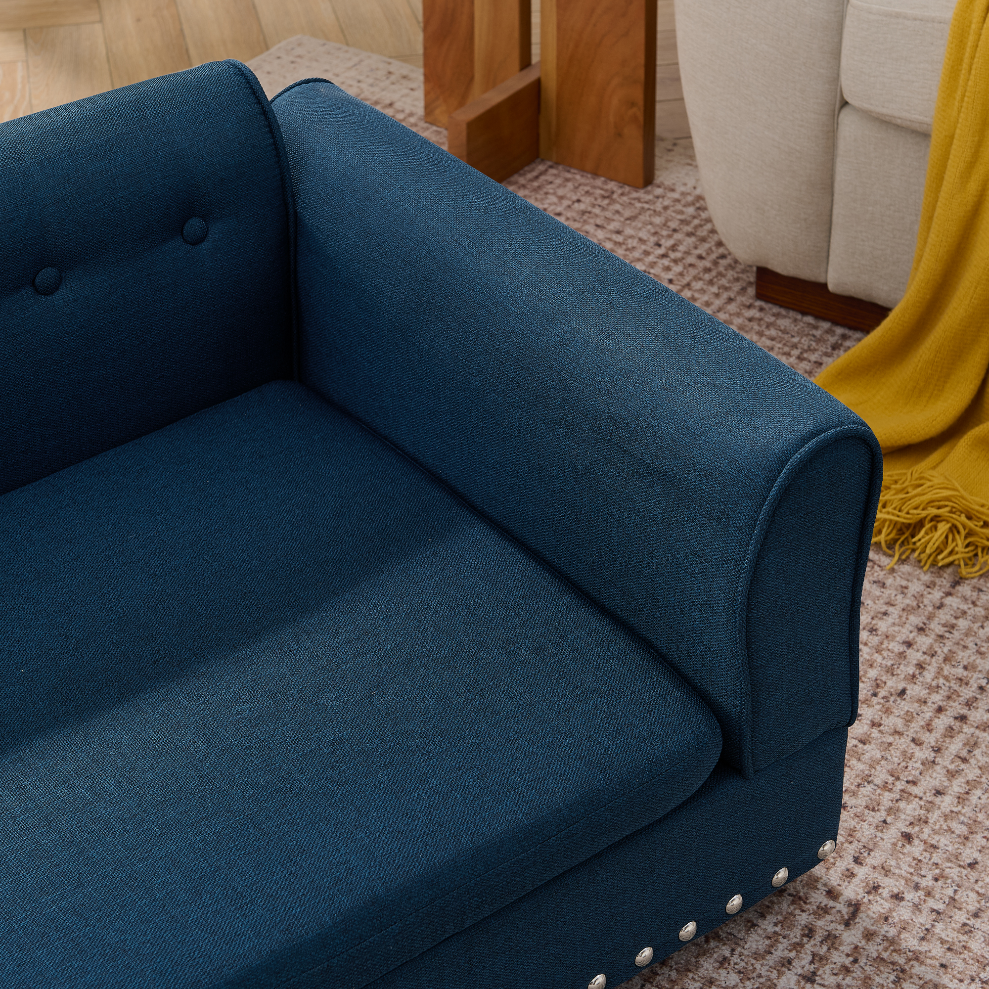 Oversized Pet Sofa ,Elegant Modern Linen Fabric Elevated Dog Sofa Bed, Comfortable Oversized Rectangular Pet Bed with Backrest & Armrest for Large & Oversized Dogs-Dark Blue - Image 5