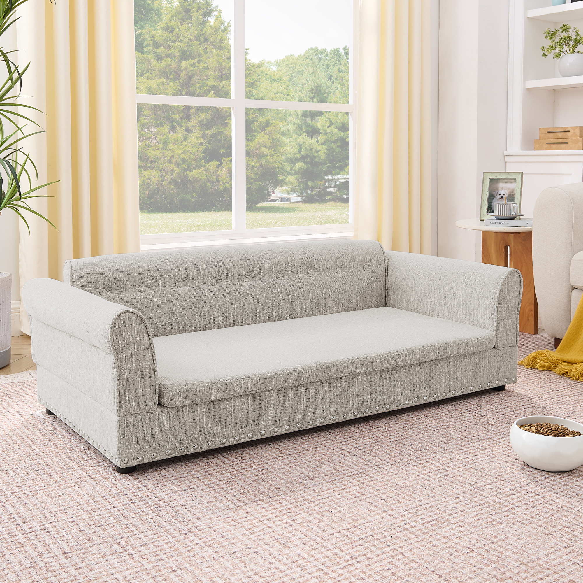 Oversized Pet Sofa ,Elegant Modern Linen Fabric Elevated Dog Sofa Bed, Comfortable Oversized Rectangular Pet Bed with Backrest & Armrest for Large & Oversized Dogs-Beige - Image 3