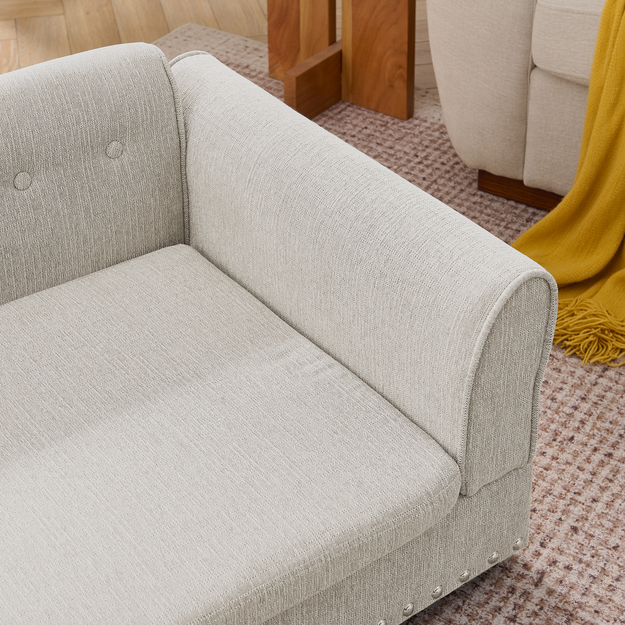 Oversized Pet Sofa ,Elegant Modern Linen Fabric Elevated Dog Sofa Bed, Comfortable Oversized Rectangular Pet Bed with Backrest & Armrest for Large & Oversized Dogs-Beige - Image 5