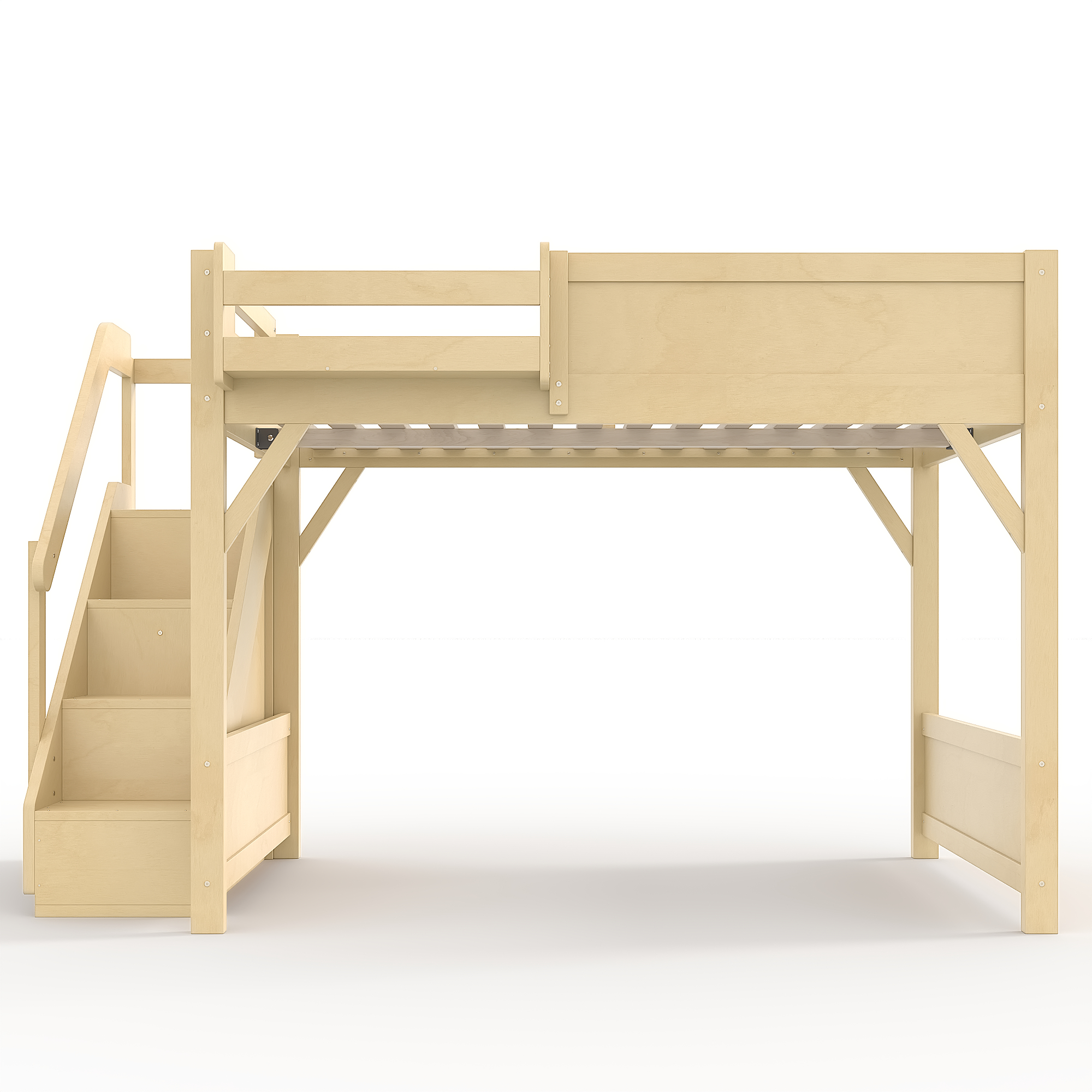 Full Size Loft Bed with Built-in Wardrobe and Storage Space, Solid Wood Loft Bed with Beside Shelves, Full-length Guardrails and Stairs, No Box Spring Needed, Natural - Image 5
