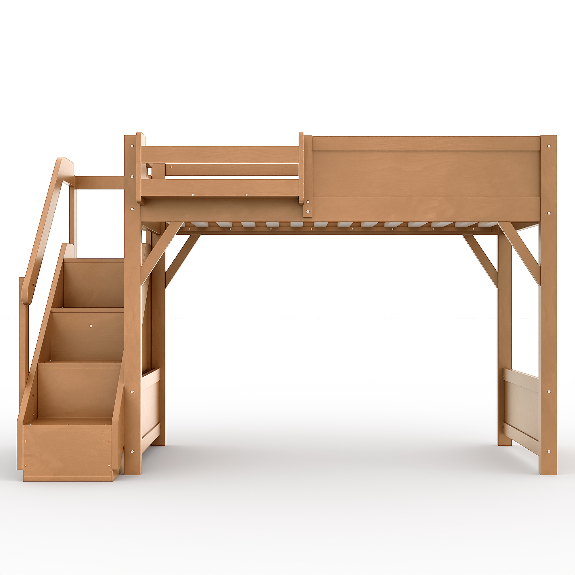 Twin Size Loft Bed with Built-in Wardrobe and Storage Space, Solid Wood Loft Bed with Beside Shelves, Full-length Guardrails and Stairs, No Box Spring Needed, Deep Natural - Image 5