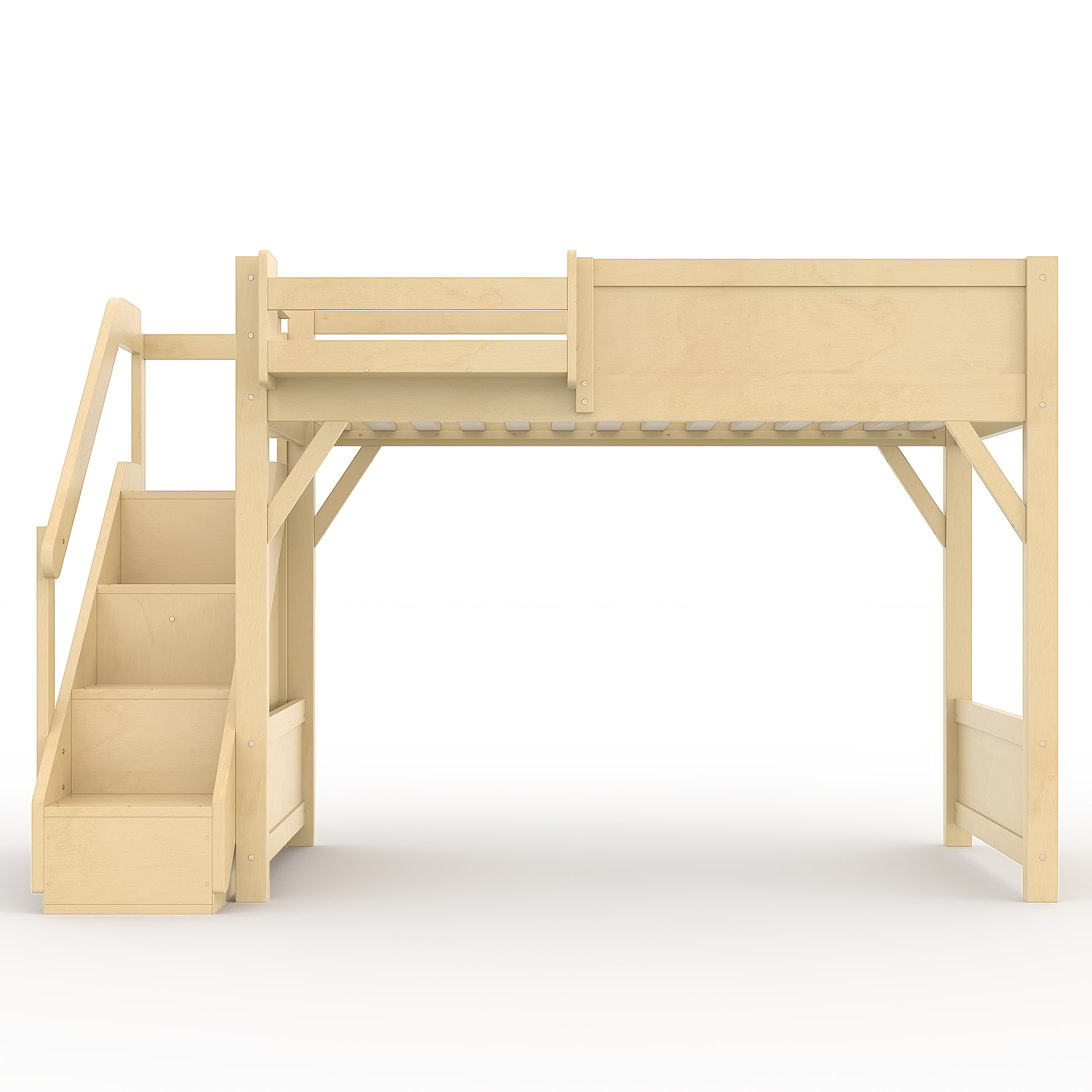 Twin Size Loft Bed with Built-in Wardrobe and Storage Space, Solid Wood Loft Bed with Beside Shelves, Full-length Guardrails and Stairs, No Box Spring Needed, Natural - Image 5