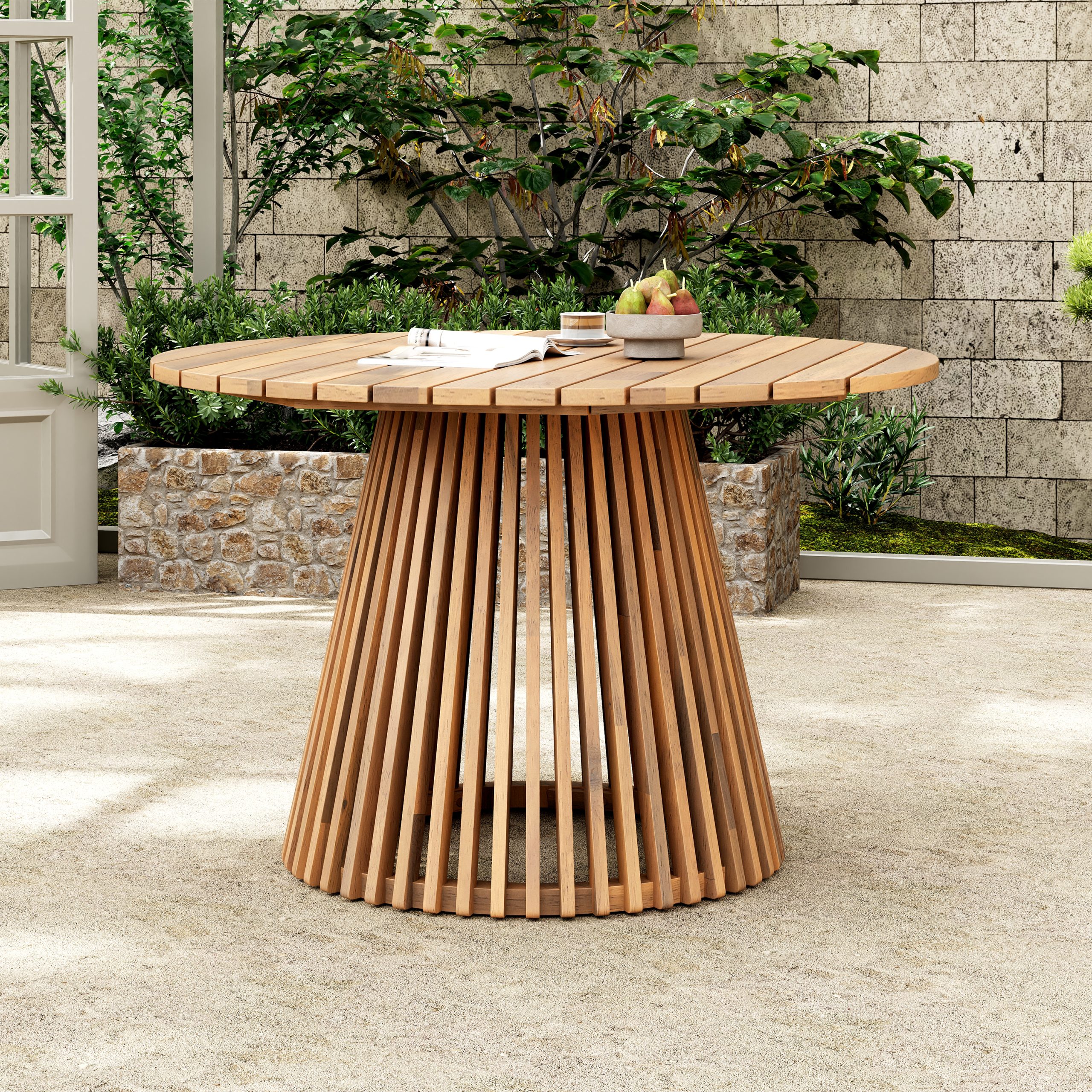 Patio Set Outdoor Acacia Wood Furniture Sets- Braided Dining Chairs(With Cream Cushion)and Patio Dining Table for Garden, Patio & Deck (Teak Look & Beige Rope) - Image 5