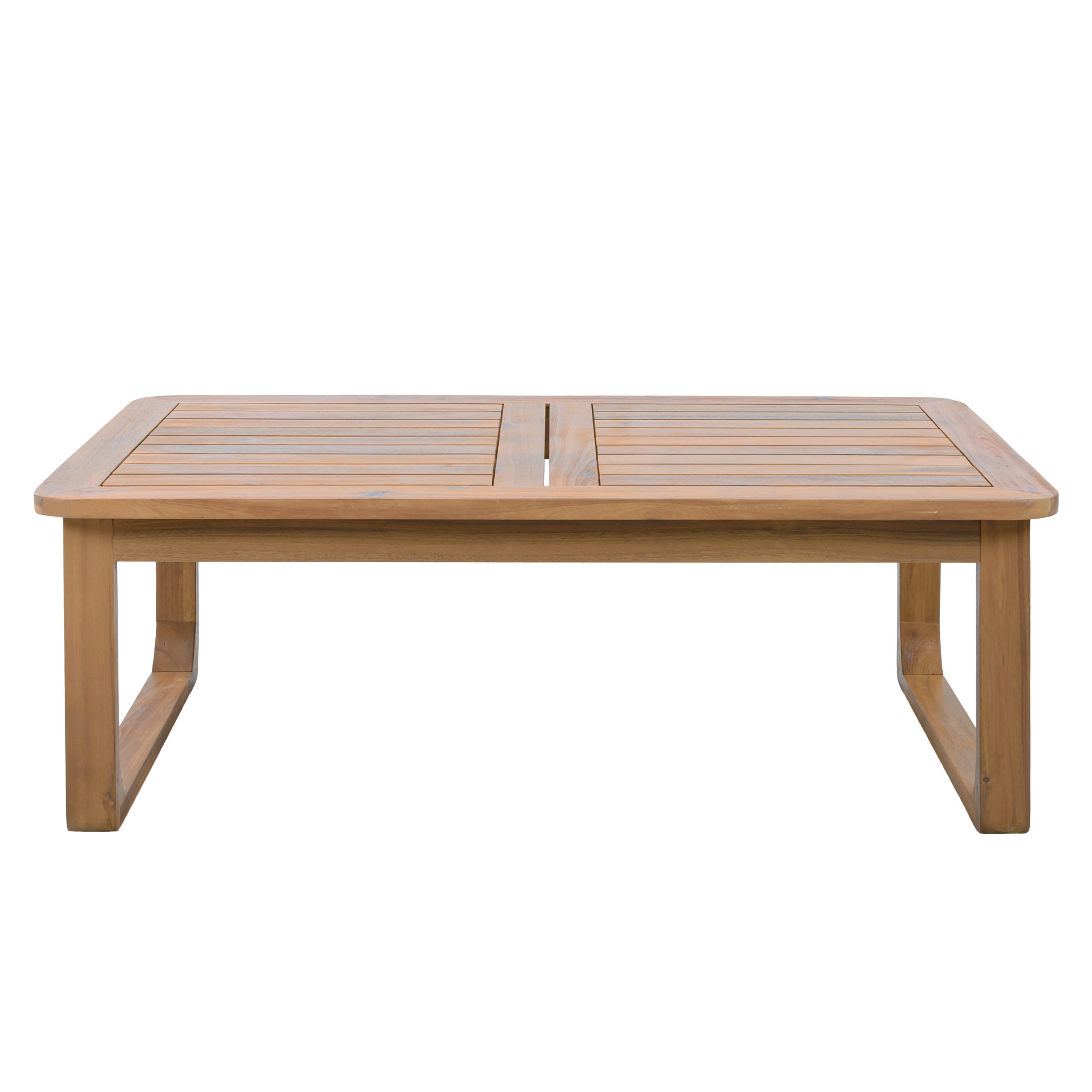 2-Piece Outdoor Patio Set: 3-Seater Daybed with Light Grey Cushions & Light Brown Rope + Rectangular Coffee Table with Curved Legs, Acacia Wood, Light Teak Finish, Modern Minimalist Design, For Deck, - Image 6