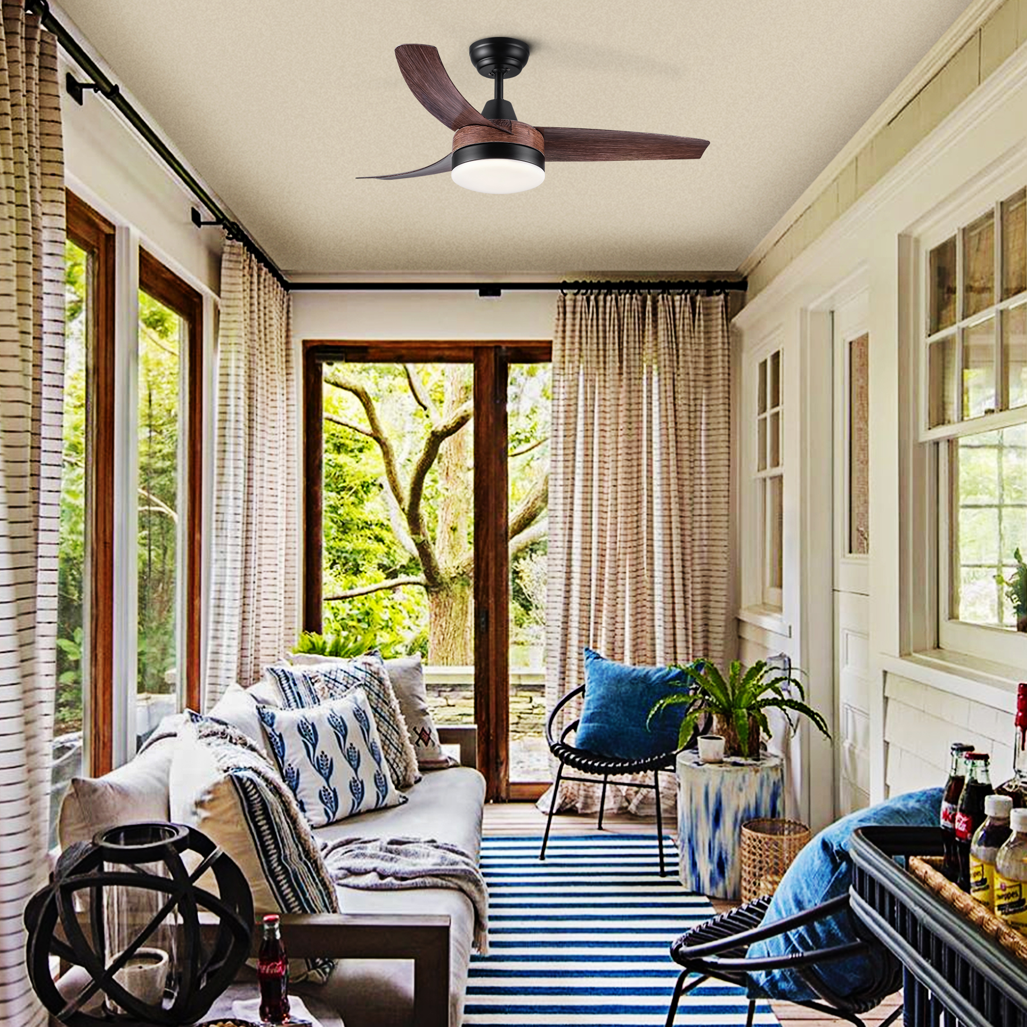 42" YUHAO Farmhouse Rustic LED Ceiling Fan with Brown Wood Grain ABS Blades and Remote Control - Image 2