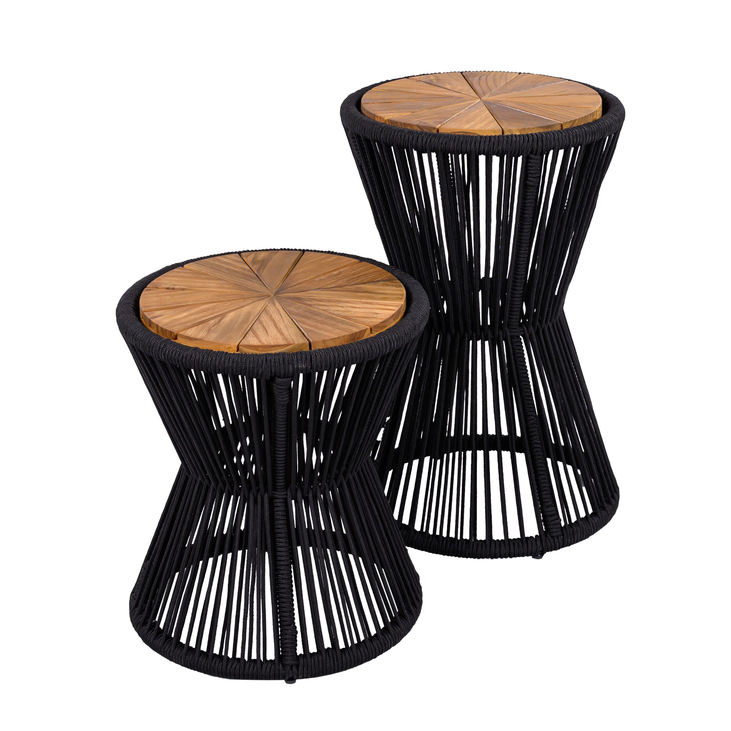 Scott Living Nara Black Outdoor Side Table Acacia Wood & Woven Rope, Set of 2 - Image 3