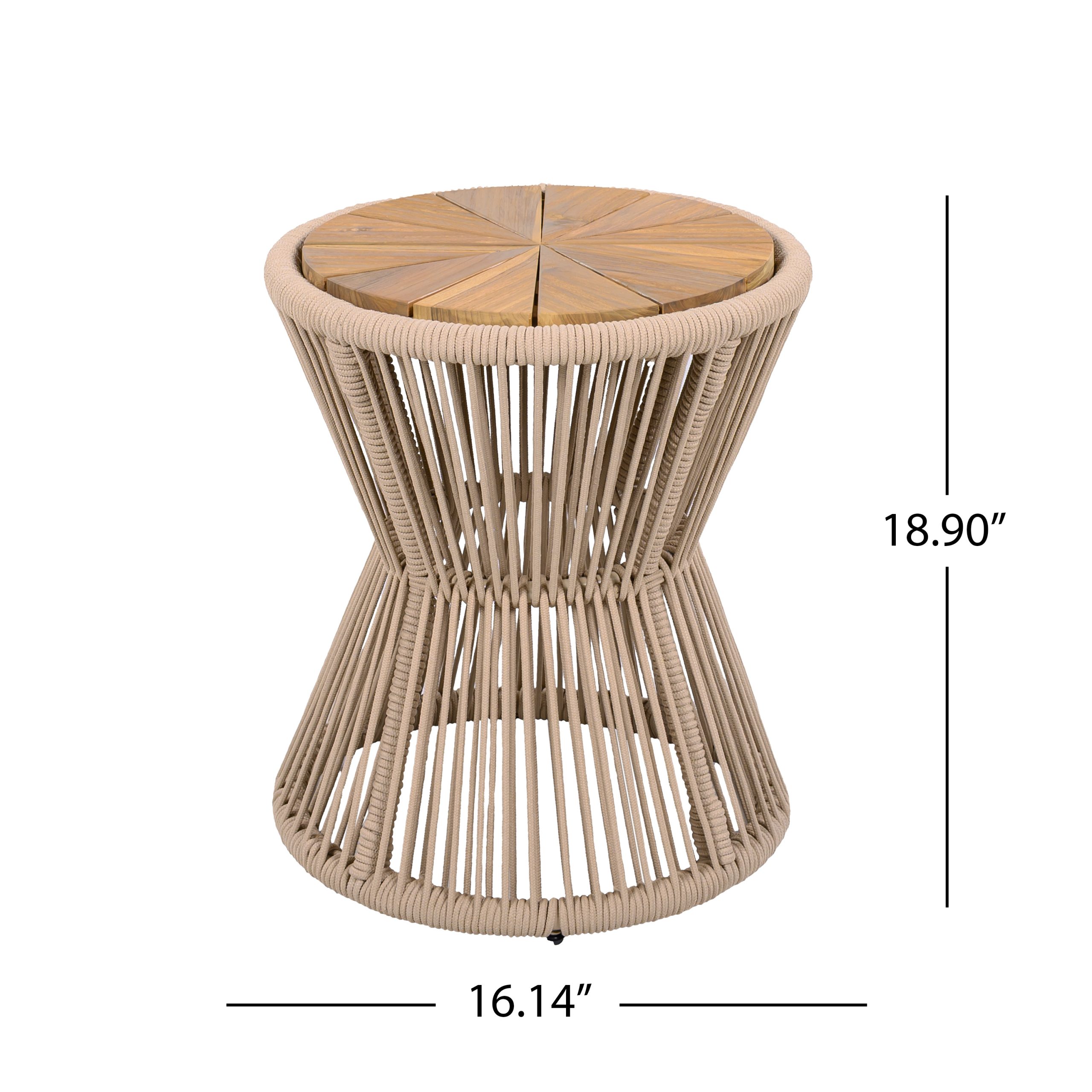 Scott Living Nara Beige Outdoor Side Table Acacia Wood & Woven Rope, Set of 2 - Image 2
