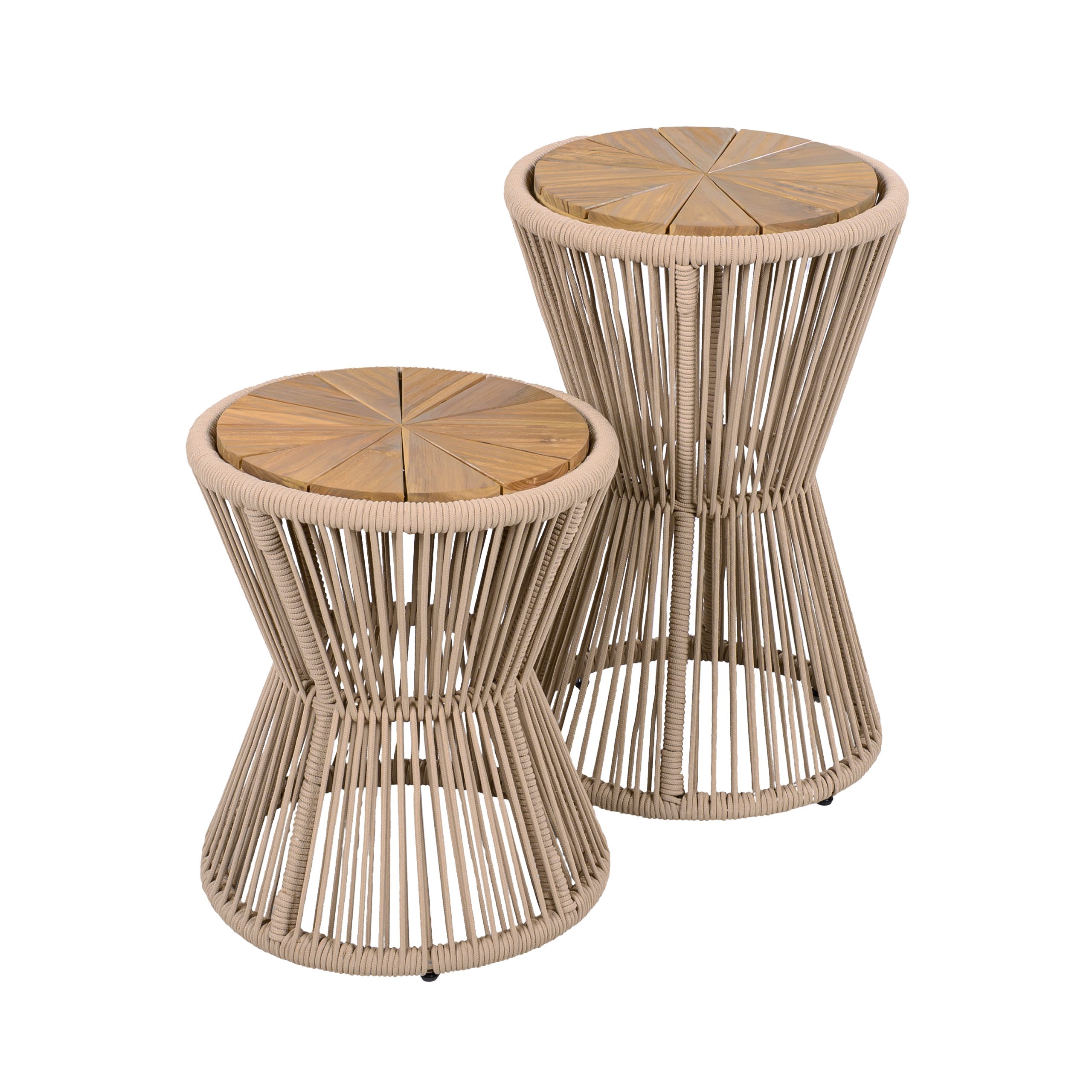 Scott Living Nara Beige Outdoor Side Table Acacia Wood & Woven Rope, Set of 2 - Image 4
