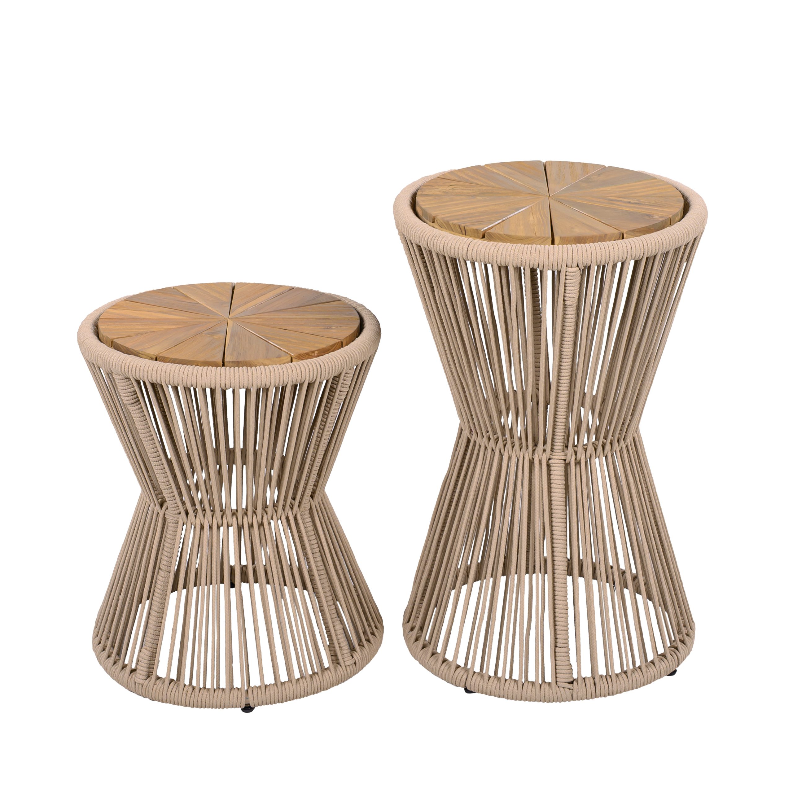 Scott Living Nara Beige Outdoor Side Table Acacia Wood & Woven Rope, Set of 2 - Image 5