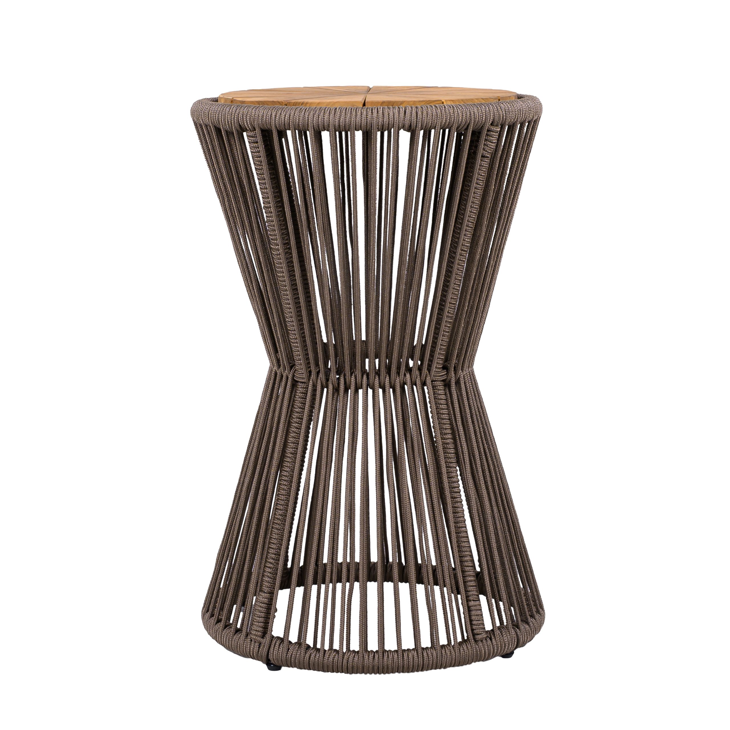 Outdoor Side Table, Dark Grey Rope and Acacia Wood, 25.80" Height, 16.14" Diameter, Elegant Long Hourglass Design, Weather Resistant, for Patio, Deck, Garden, Balcony, Modern Minimalist Style - Image 6