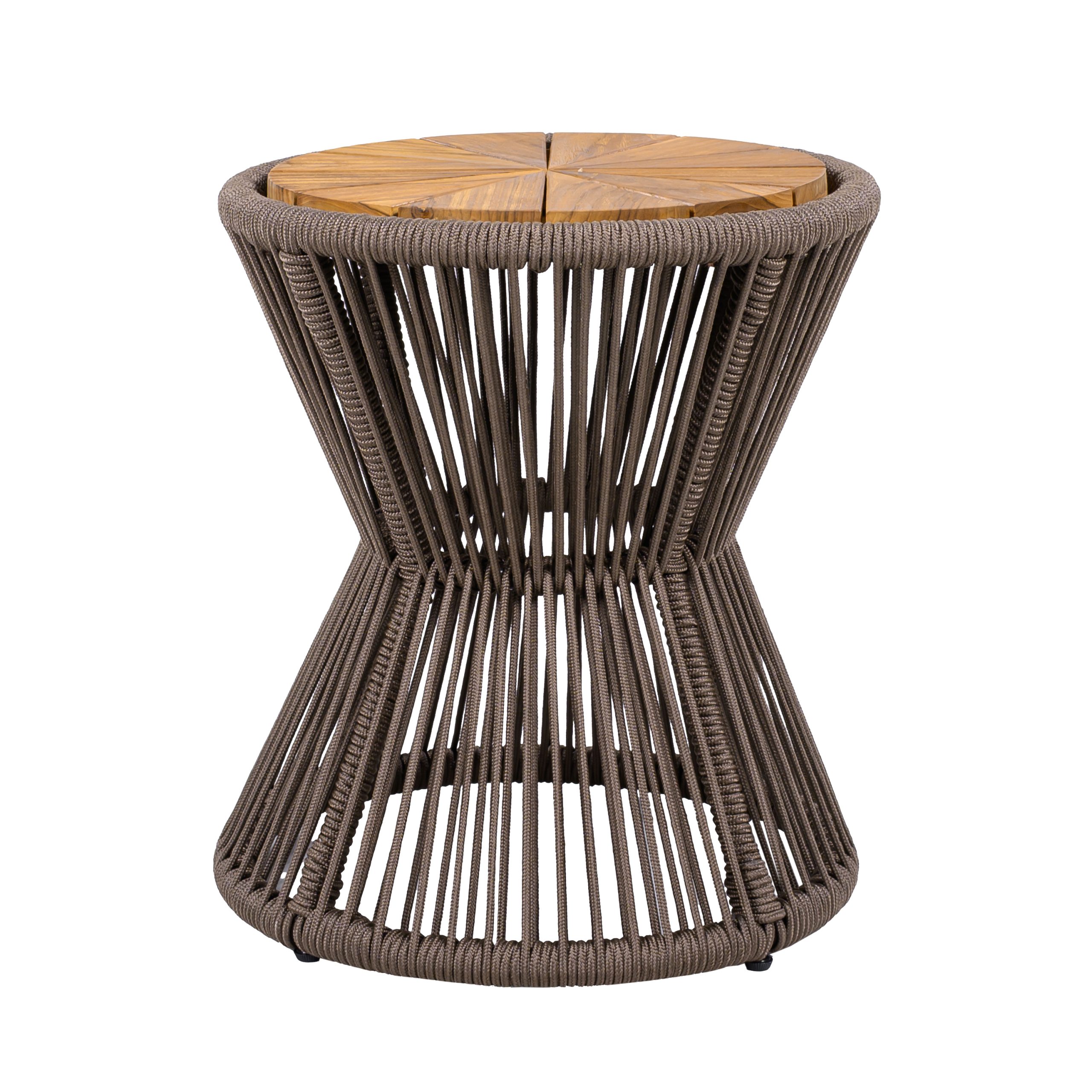 Outdoor Side Table, Dark Grey Rope & Acacia Wood, 18.90" Height, 16.14" Diameter, Elegant Hourglass Design, Weather Resistant, for Patio, Deck, Garden, Balcony, Modern Minimalist Style - Image 5