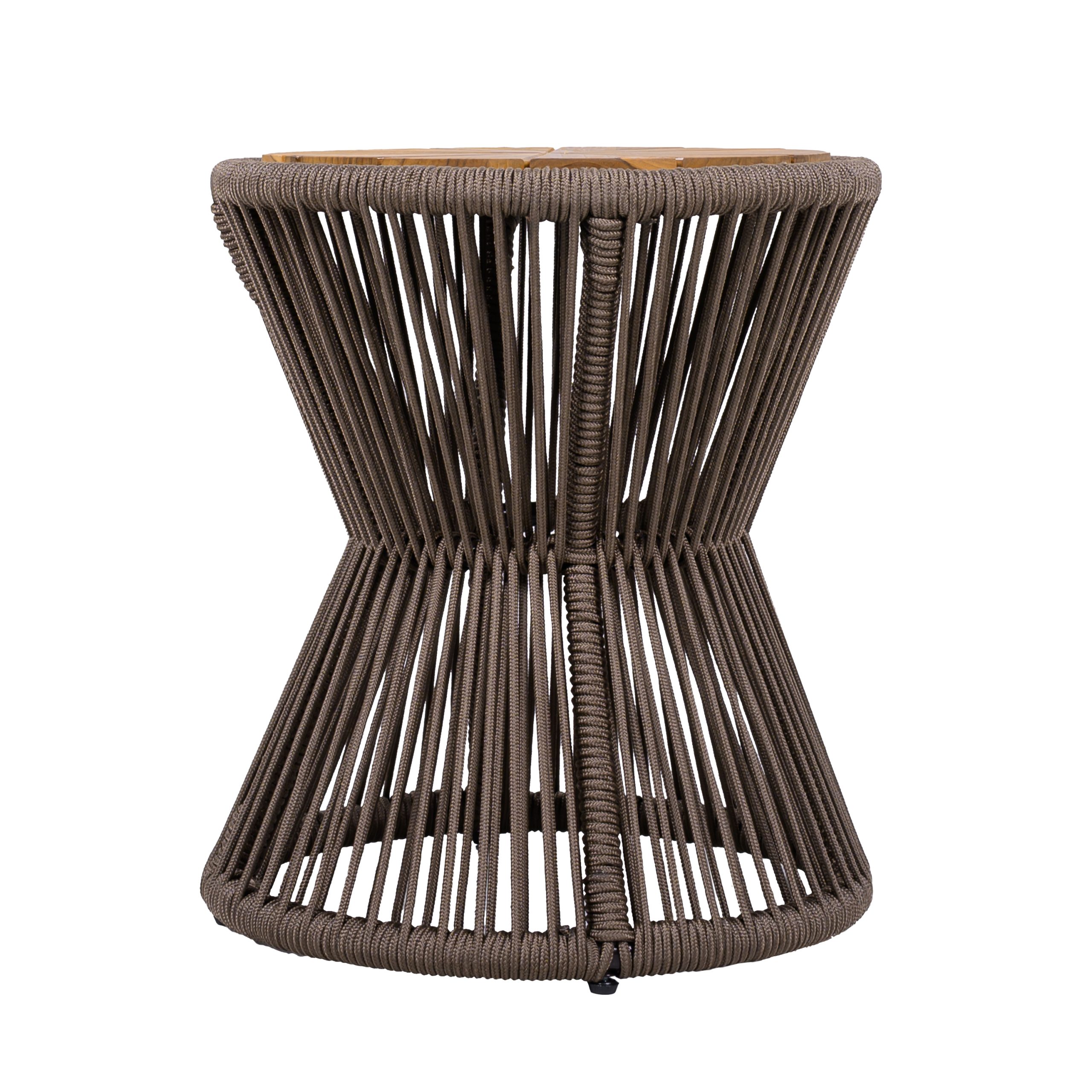 Outdoor Side Table, Dark Grey Rope & Acacia Wood, 18.90" Height, 16.14" Diameter, Elegant Hourglass Design, Weather Resistant, for Patio, Deck, Garden, Balcony, Modern Minimalist Style - Image 6