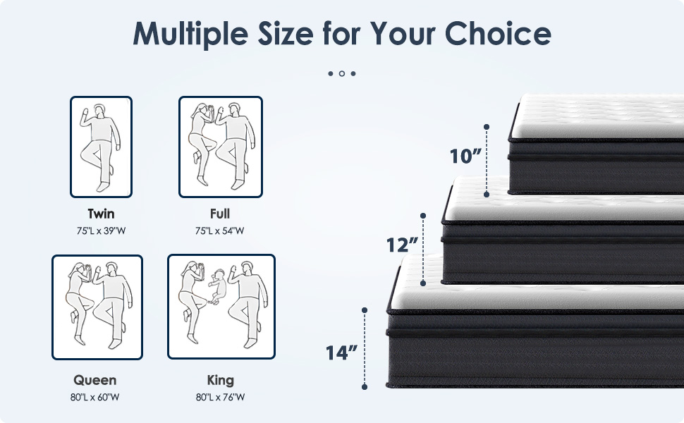 Full Size Mattress,12 Inch Hybrid Mattress, Individually Pocketed Innerspring, Medium Firm - Image 4
