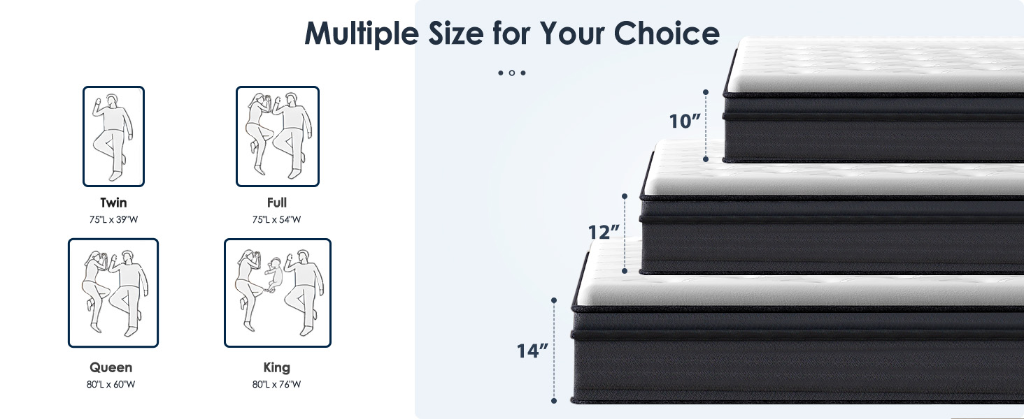 Full Size Mattress,12 Inch Hybrid Mattress, Individually Pocketed Innerspring, Medium Firm - Image 5