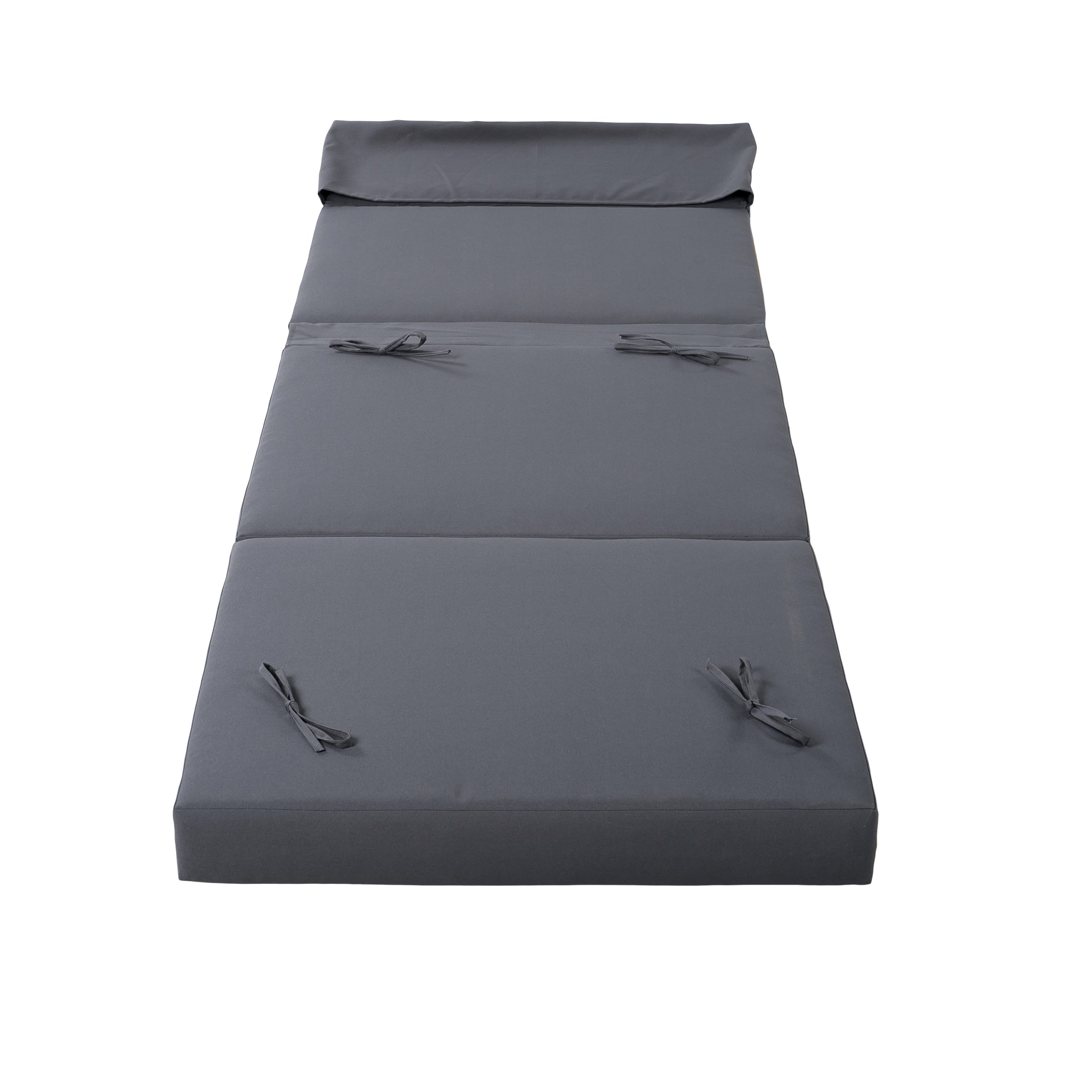 OUTDOOR FURNITURE RECLINING CHAIR CUSHIONS WITH HEADREST, HIGH-DENSITY FOAM CHAIR CUSHION WITH TIES, WEATHER RESISTANT - PATIO RECLINER CHAIRS CUSHIONS FOR LAWN, POOL & BEACH, DARK GREY 3-FOLD DESIGN - Image 5