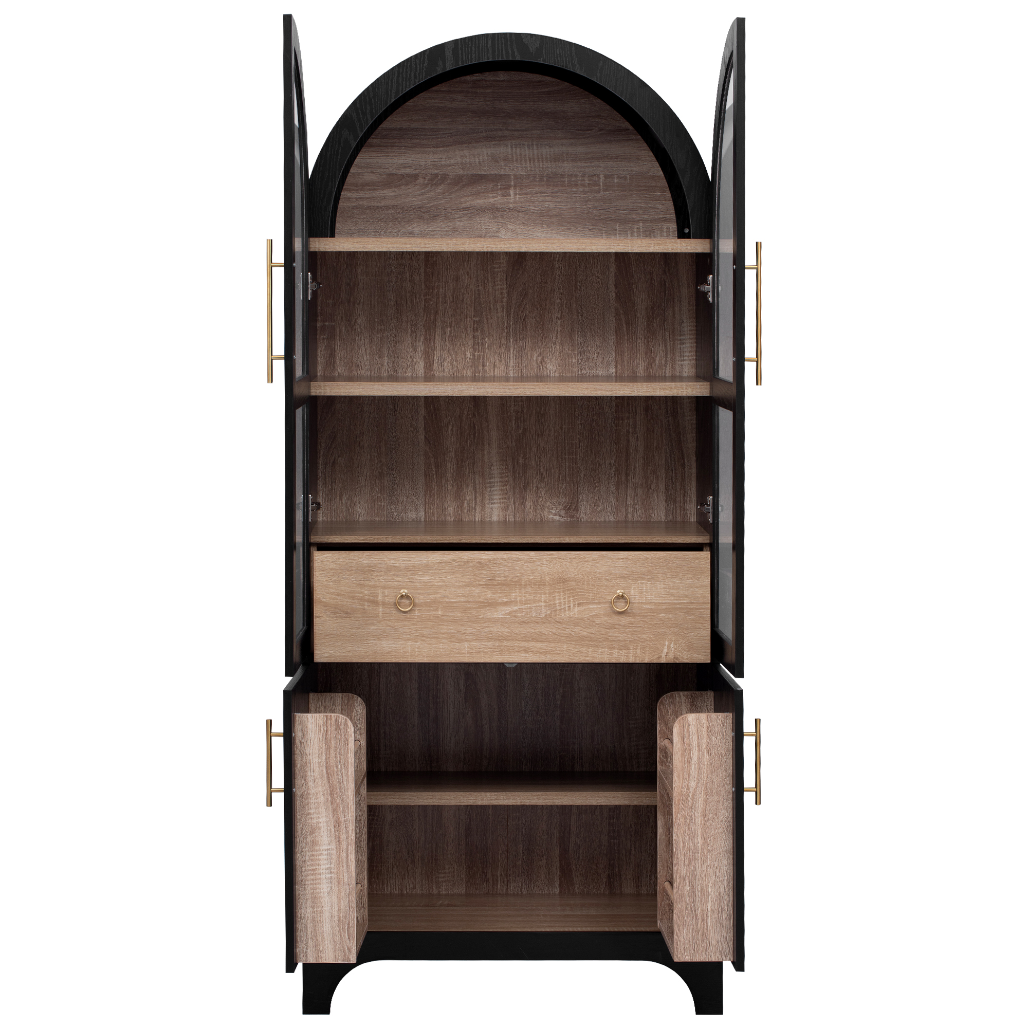 K&K 71" Tall Arched Kitchen Pantry Cabinet with Door Shelves, Farmhouse Kitchen Storage Cabinet with Open & Adjustable Shelves, Hidden Drawer & Glass Door, Cupboard for Kitchen, Dining Room, Black - Image 6