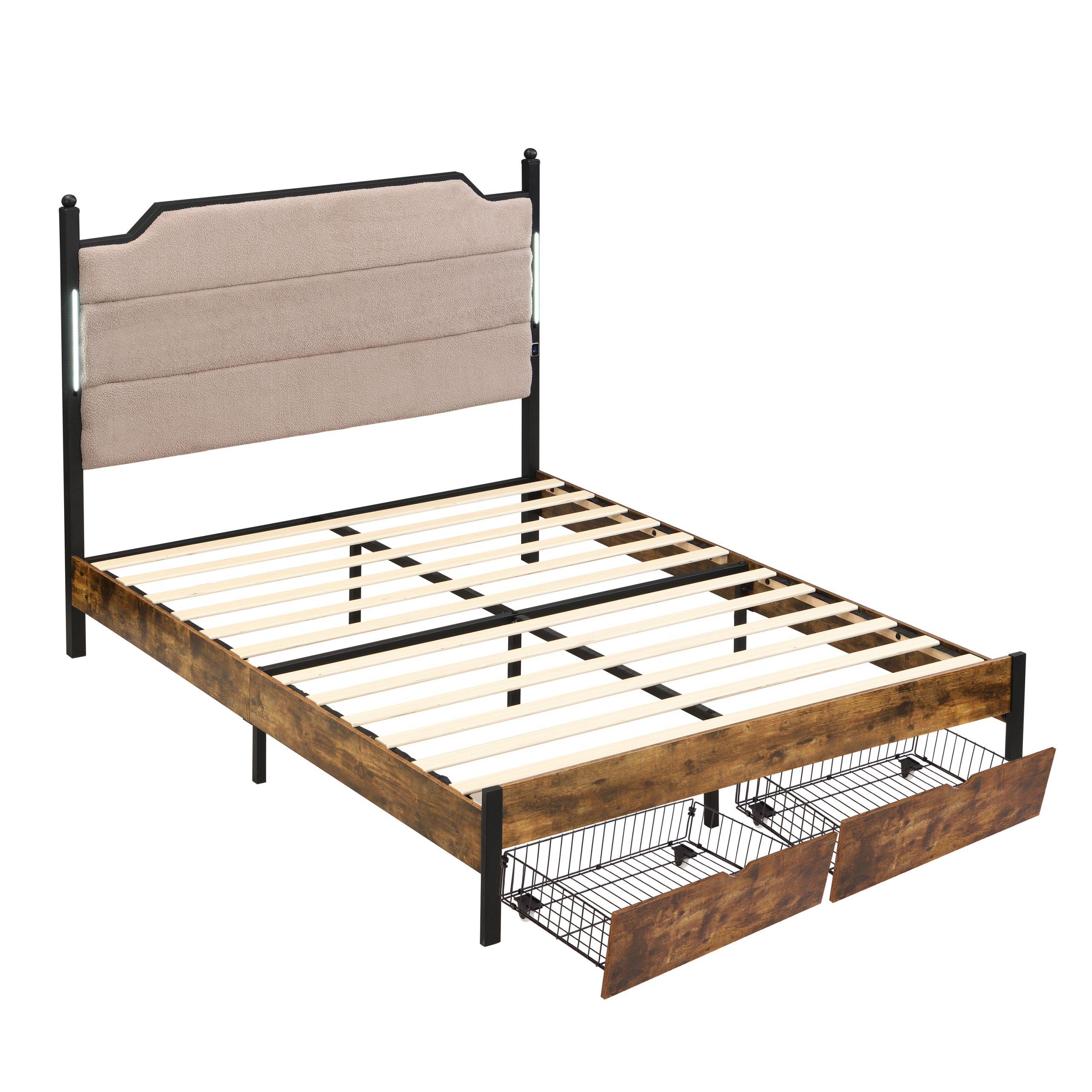 Queen Bed Frame , Upholstered headboard with Charging and Touch sensitive LED Lights, Under Bed Storage,2 Drawers, No Box Spring Needed,Noise Free - Image 4
