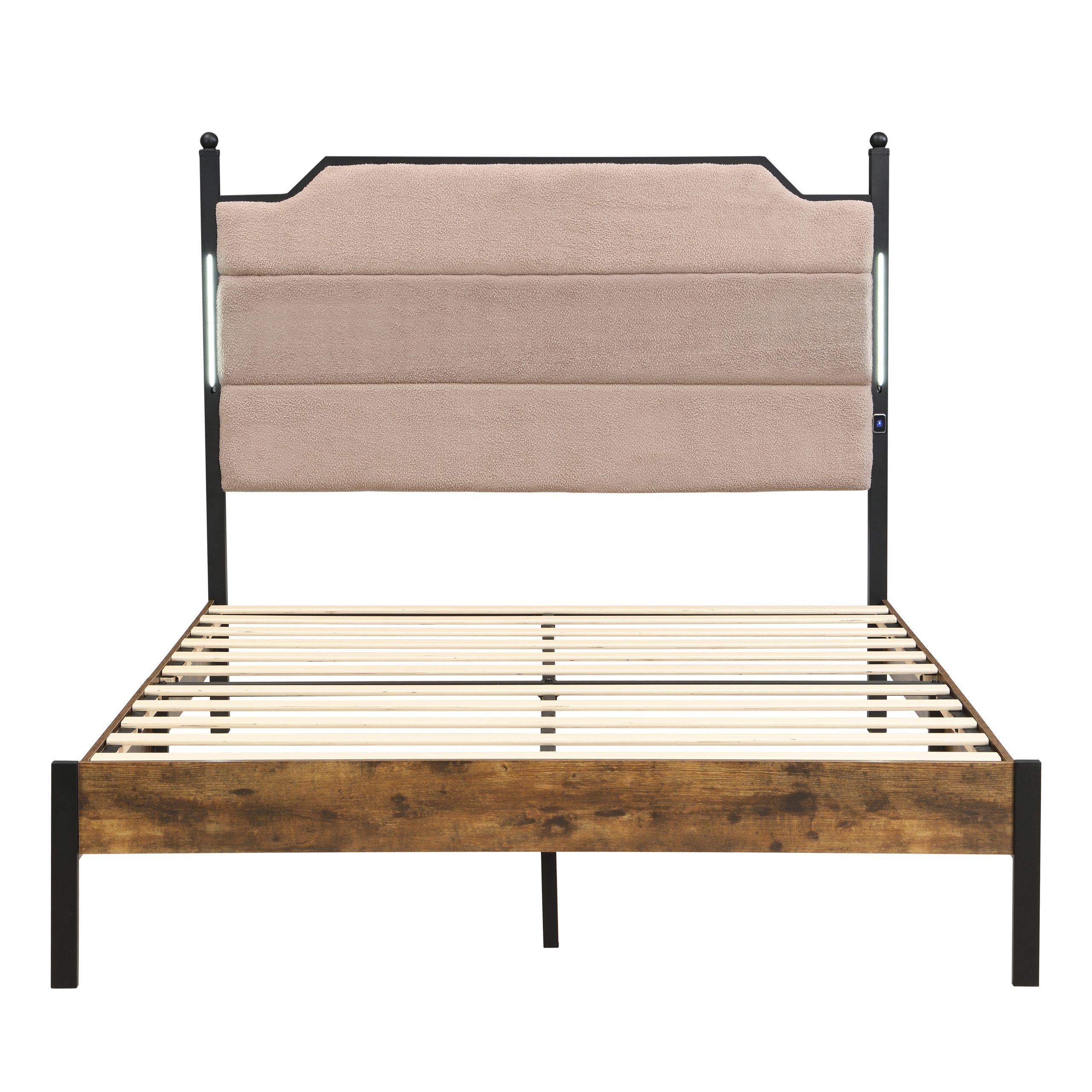 King Bed Frame , Upholstered headboard with Charging and Touch sensitive LED Lights, Under Bed Storage, No Box Spring Needed,Noise Free - Image 5