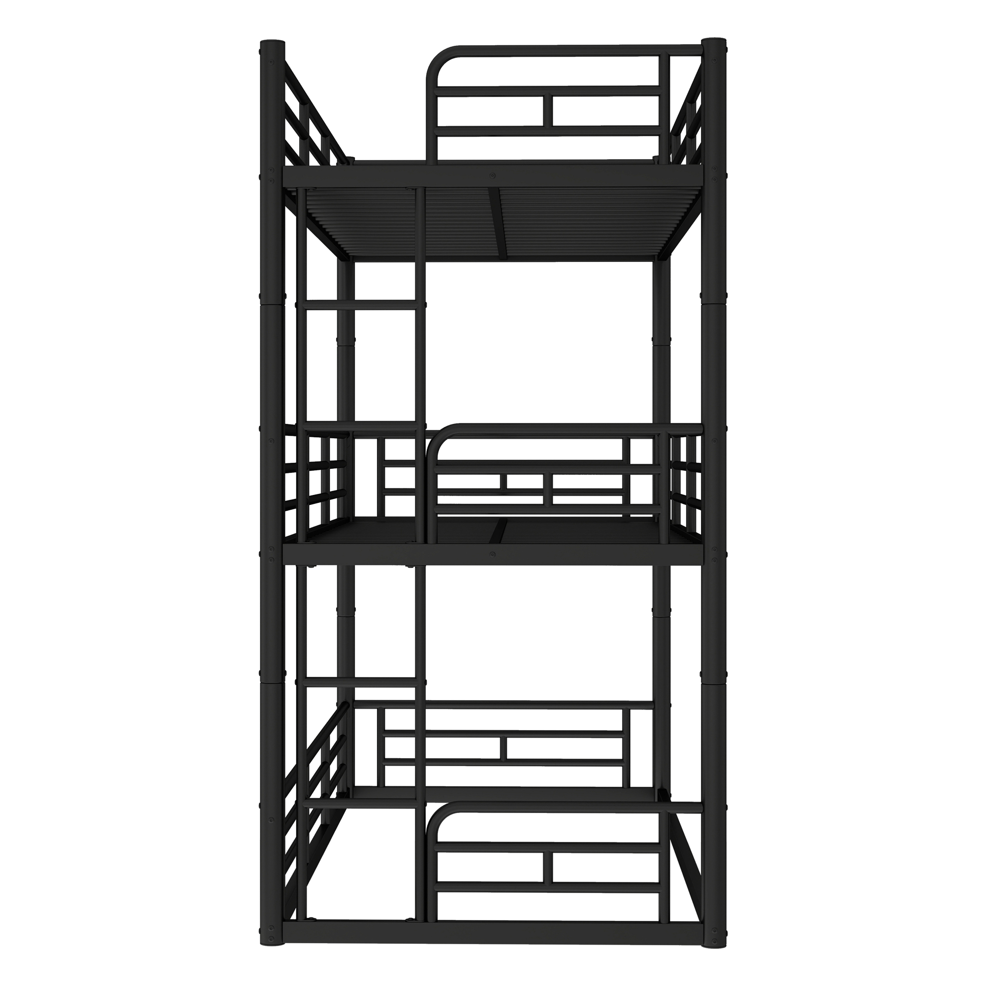 Twin over Twin over Twin Bunk Bed, Metal Triple Bunk Bed with Safety Guardrails, Heavy-duty Bunk Bed with Noise-reduced Design, Black - Image 6