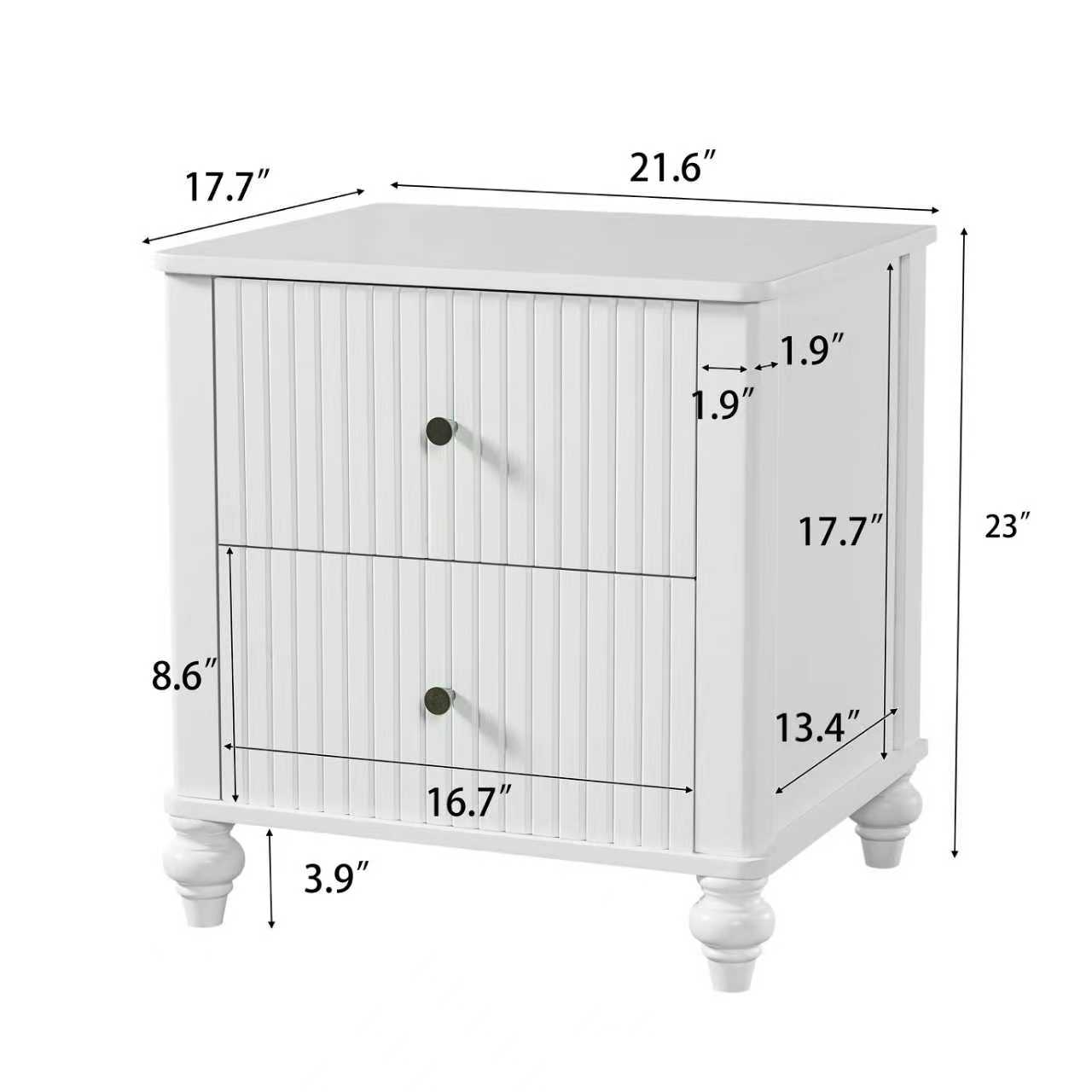 23" Nightstand with 2 Drawers, White Color - Sturdy Wooden Bedside Table for Bedroom & Living Room Use, Modern Decor, MP1 - Image 2