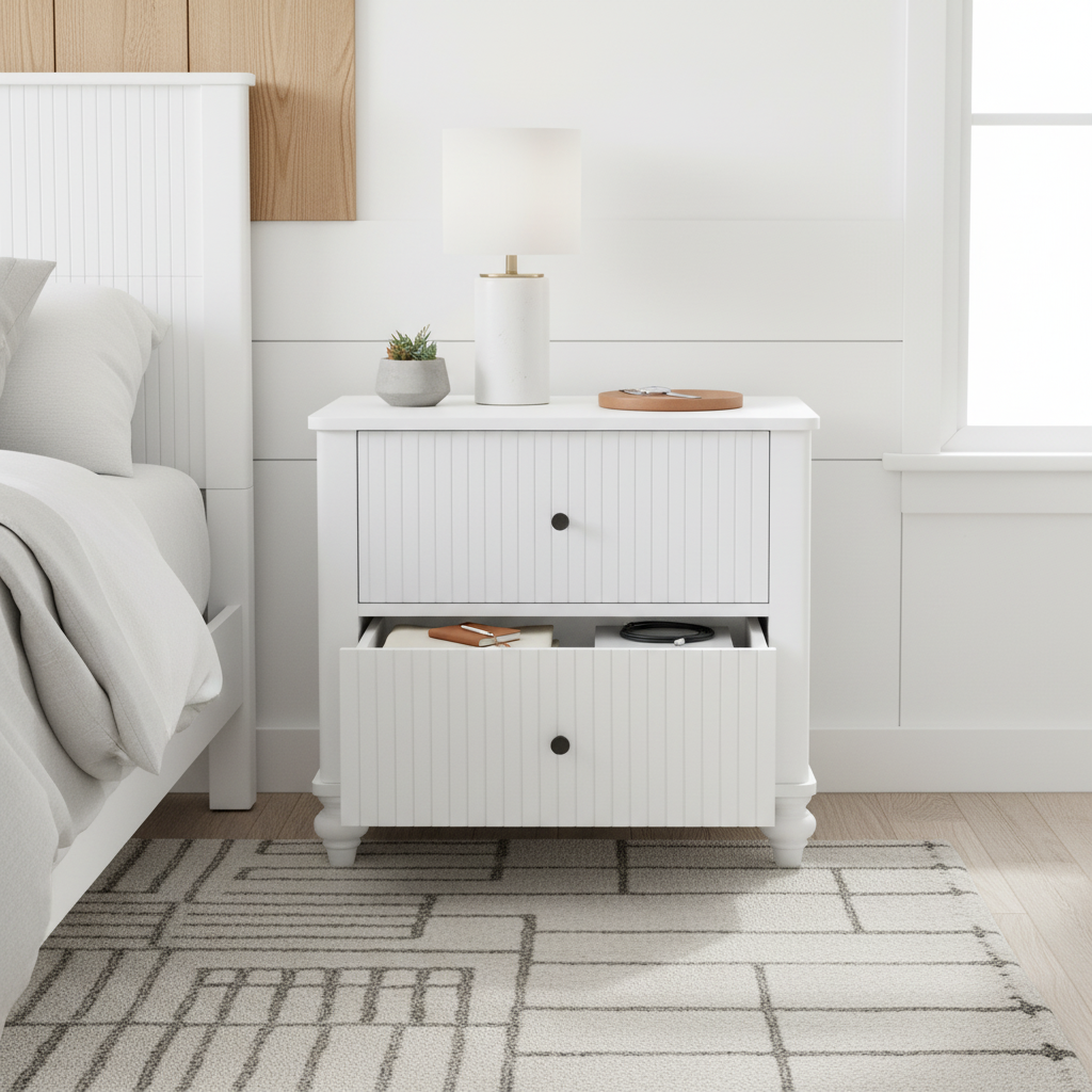 23" Nightstand with 2 Drawers, White Color - Sturdy Wooden Bedside Table for Bedroom & Living Room Use, Modern Decor, MP1 - Image 3